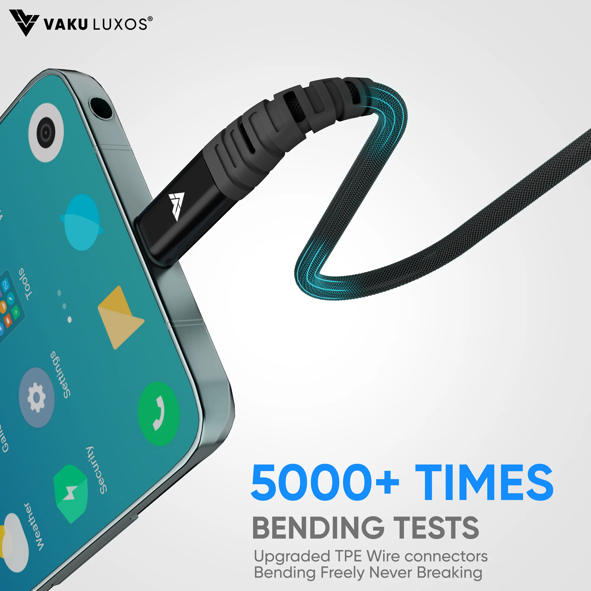 Vaku Luxos® Duratuf GOLD PLATED Type C to iOS Fast Charging Cable Upto 20W with PD Techonology PET Braided - Image 2