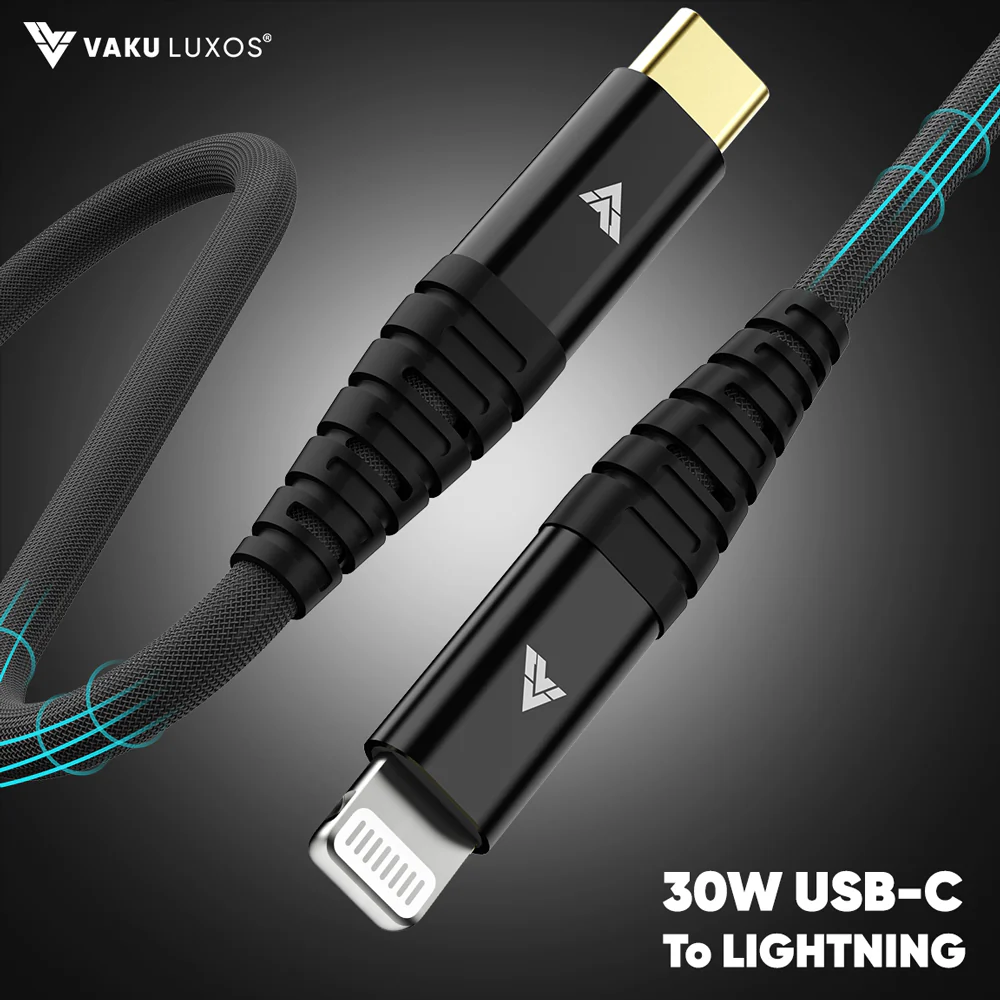 Vaku Luxos® Duratuf GOLD PLATED Type C to iOS Fast Charging Cable Upto 20W with PD Techonology PET Braided - Image 3
