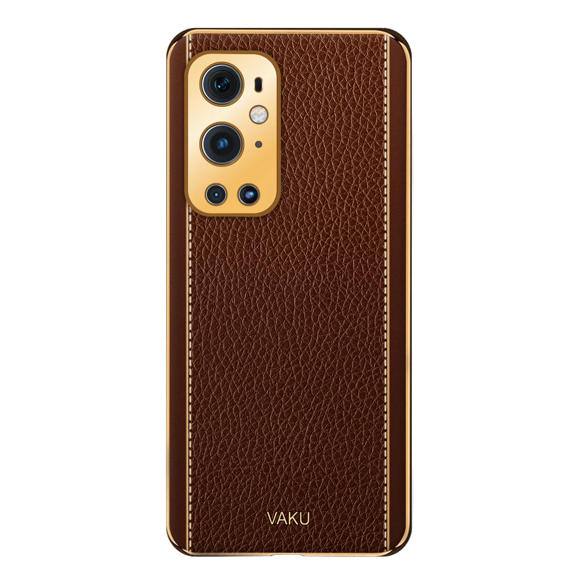 Vaku® OnePlus 9 Pro Luxemberg Series Leather Stitched Gold Electroplated Soft TPU Back Cover - Image 12