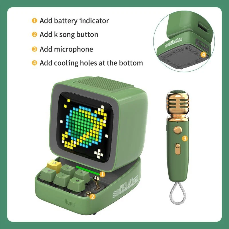 Divoom ® Ditoo-Mic Mini Karaoke Machine Pixel Art Bluetooth Speaker RGB Keyboard and Pixel Display Desktop Decor, Different Sound Modes - Image 5