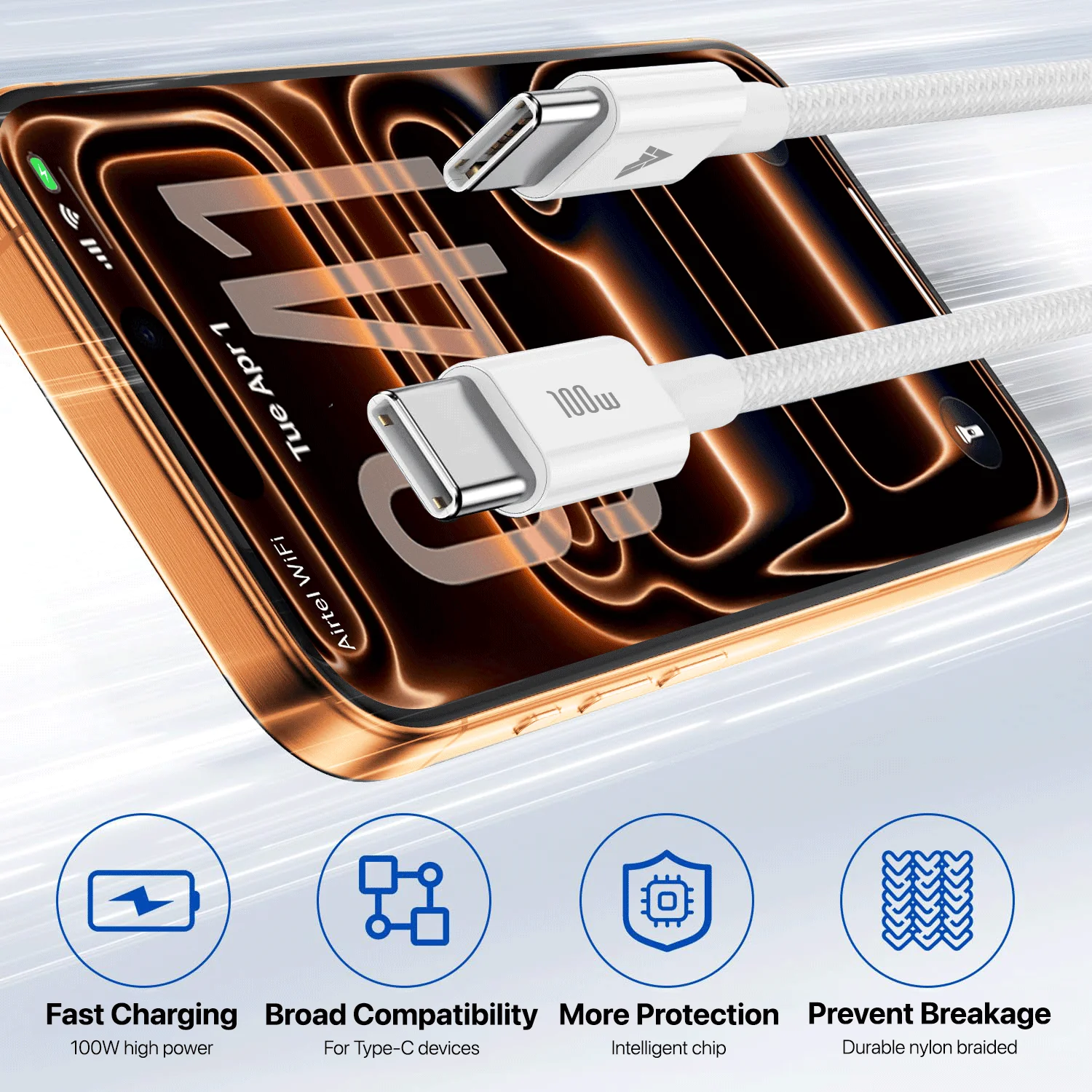 DR VAKU ® 100W Type-C to Type-C Braided Cable 2M Fast Charging - Image 4