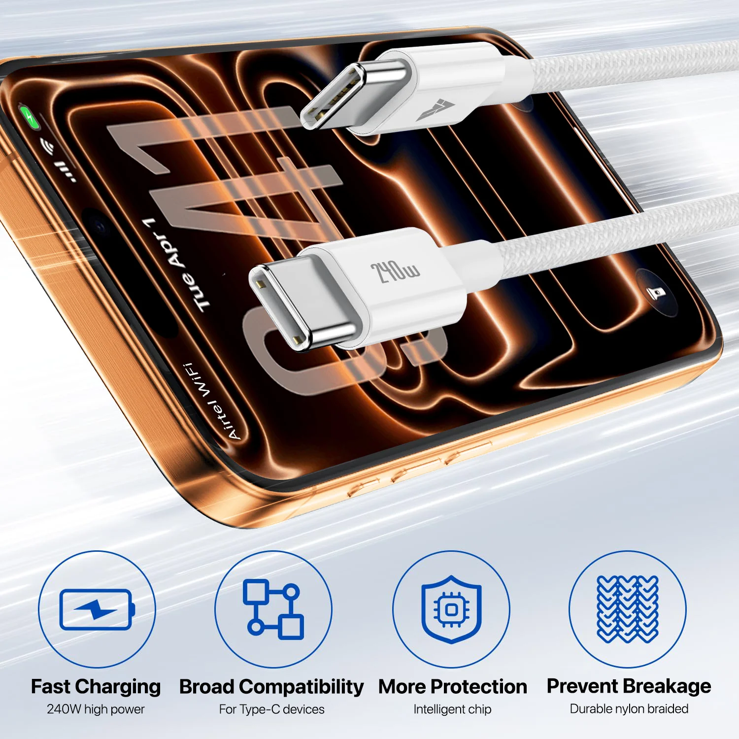 DR VAKU ® 240W Type-C to Type-C Braided Cable 2M Fast Charging - Image 5