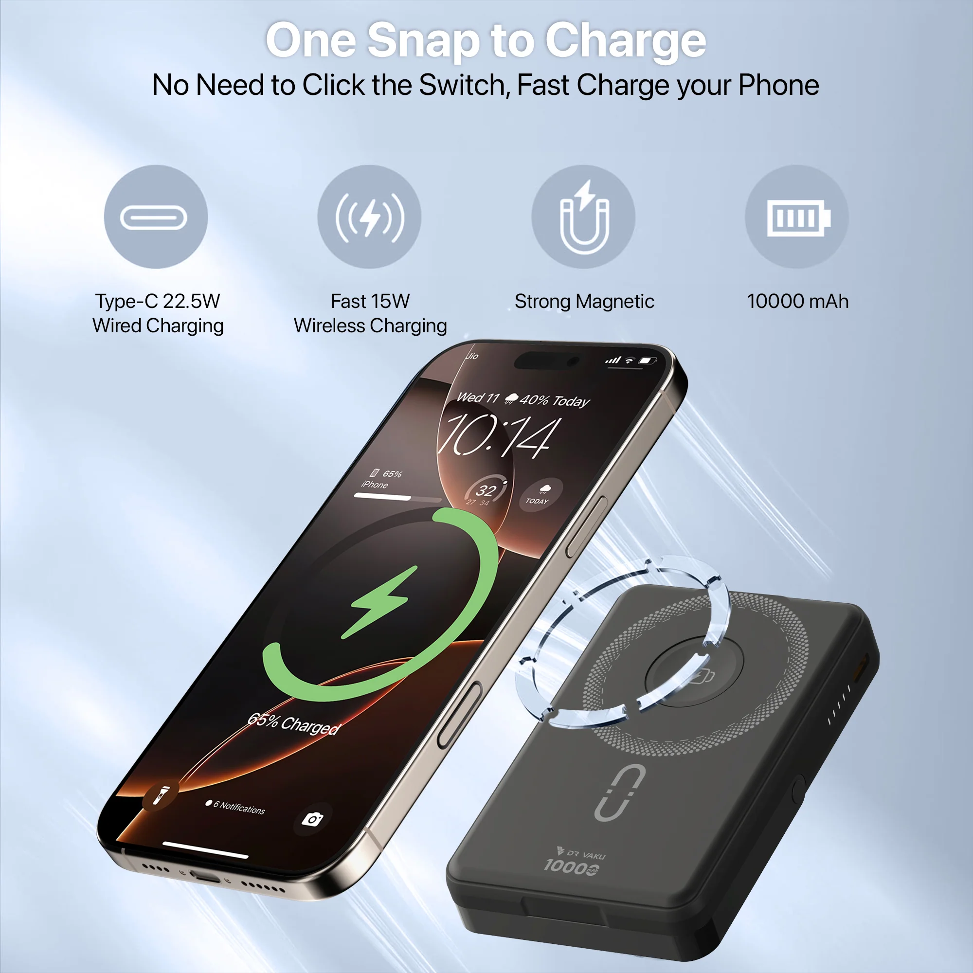 Dr Vaku ® 3-in-1 TERAMAG 10000mAh 15W MagSafe Wireless Power Bank | 22.5W PD Fast Charging | Foldable Stand - Image 3