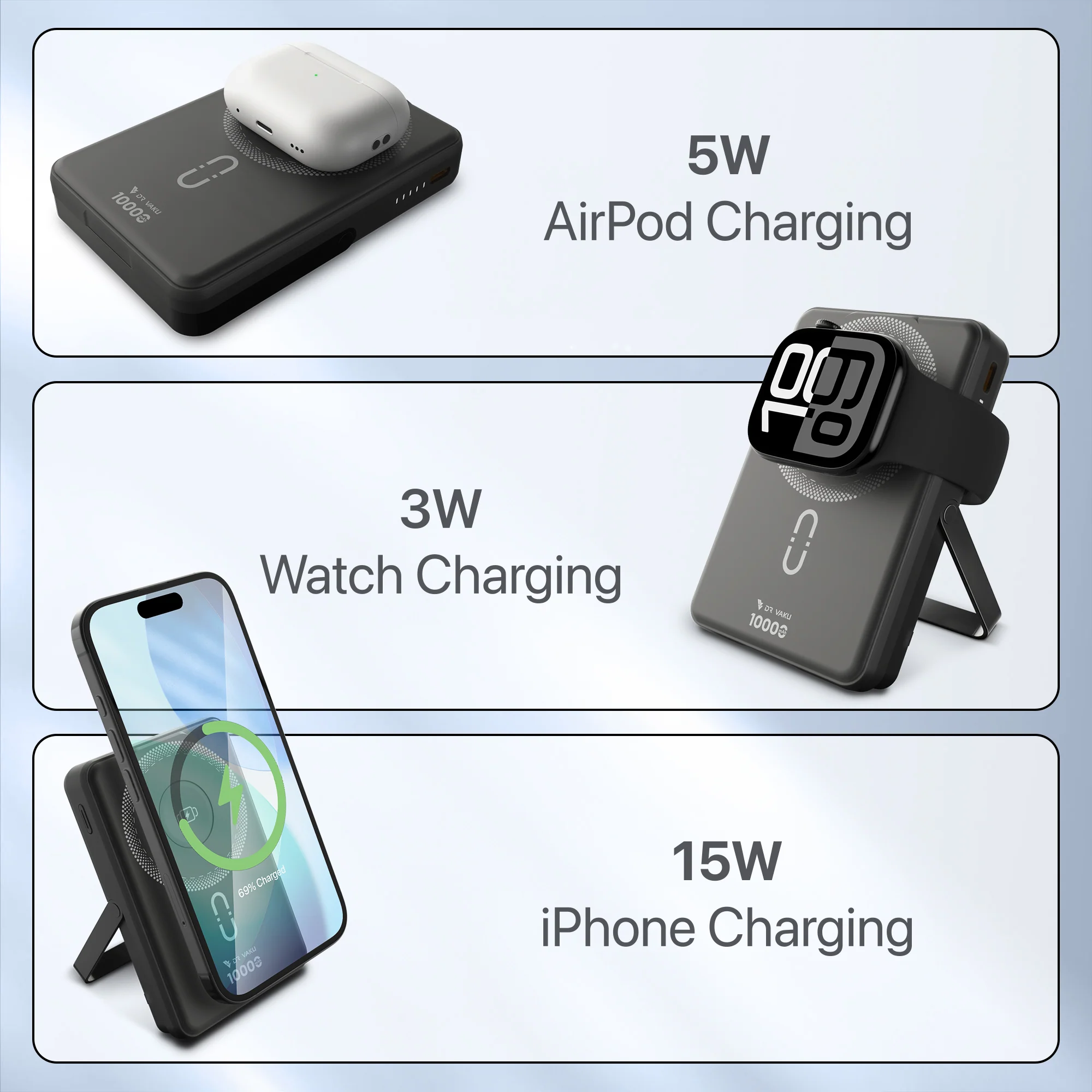 Dr Vaku ® 3-in-1 TERAMAG 10000mAh 15W MagSafe Wireless Power Bank | 22.5W PD Fast Charging | Foldable Stand - Image 6