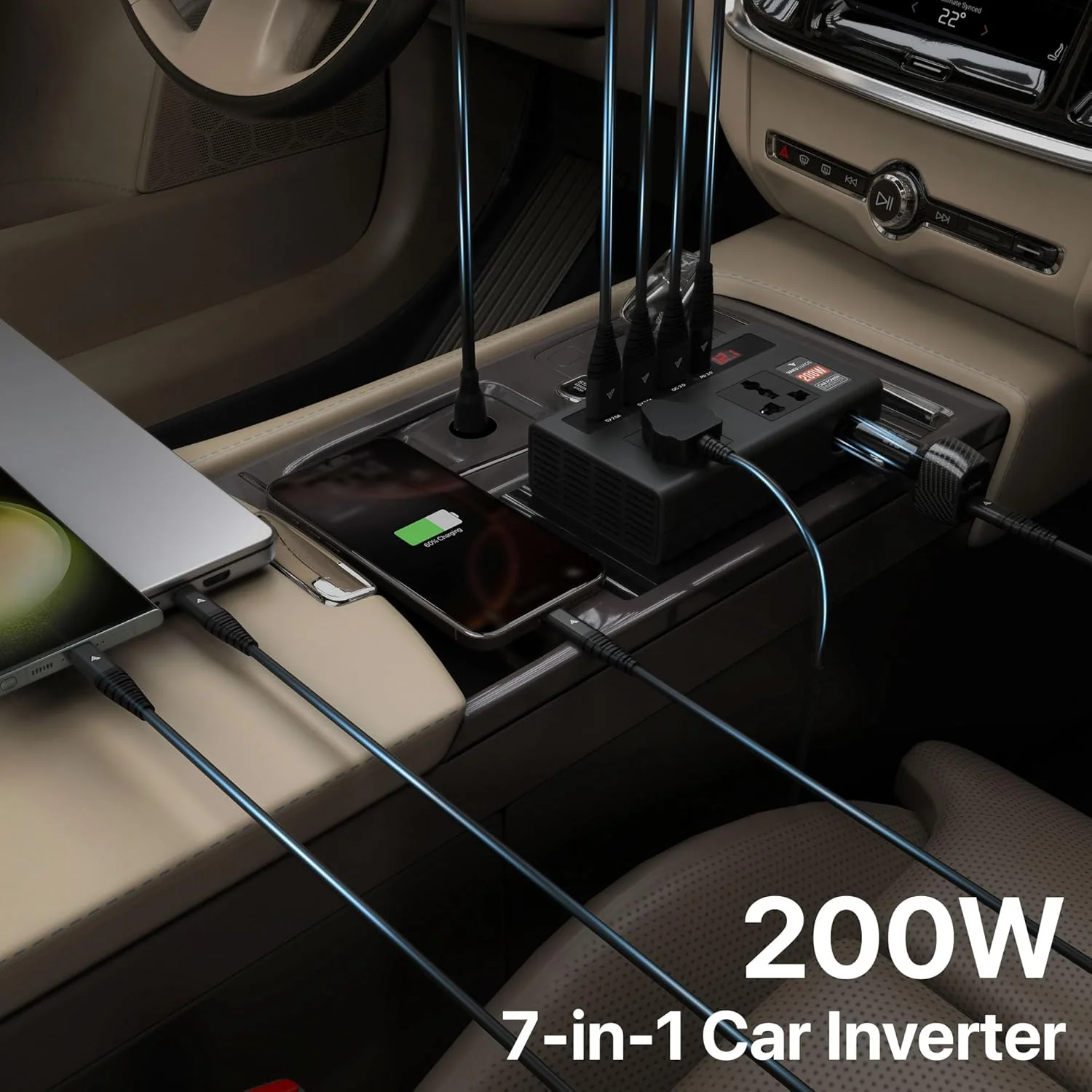 DR VAKU ® 7in1 VoltDrive Pro 200W Fast Charging Car Power Inverter 12V DC to 220V AC Socket Converter - Image 3