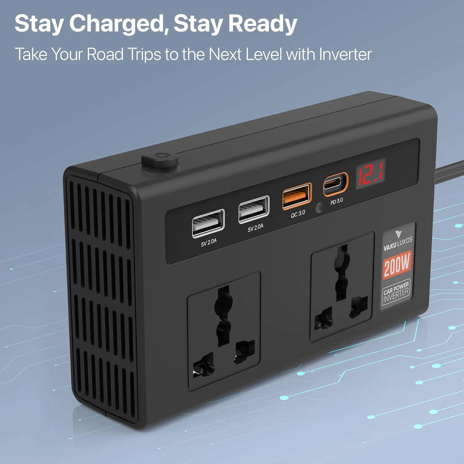 DR VAKU ® 7in1 VoltDrive Pro 200W Fast Charging Car Power Inverter 12V DC to 220V AC Socket Converter - Image 5
