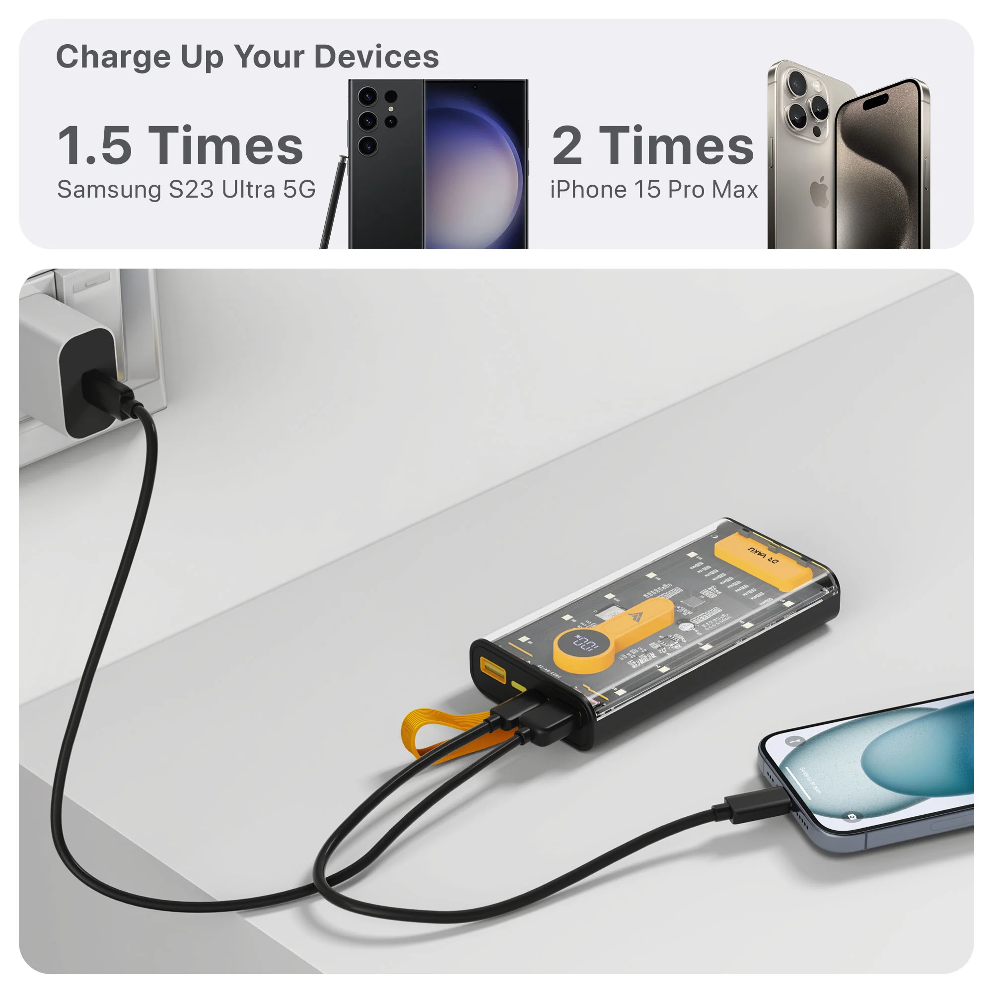 DR VAKU® Clear Bolt 10000 mAh Powerbank 20W Fast Charging, Triple Output Multi-Layer Protection SOS mode - Image 7