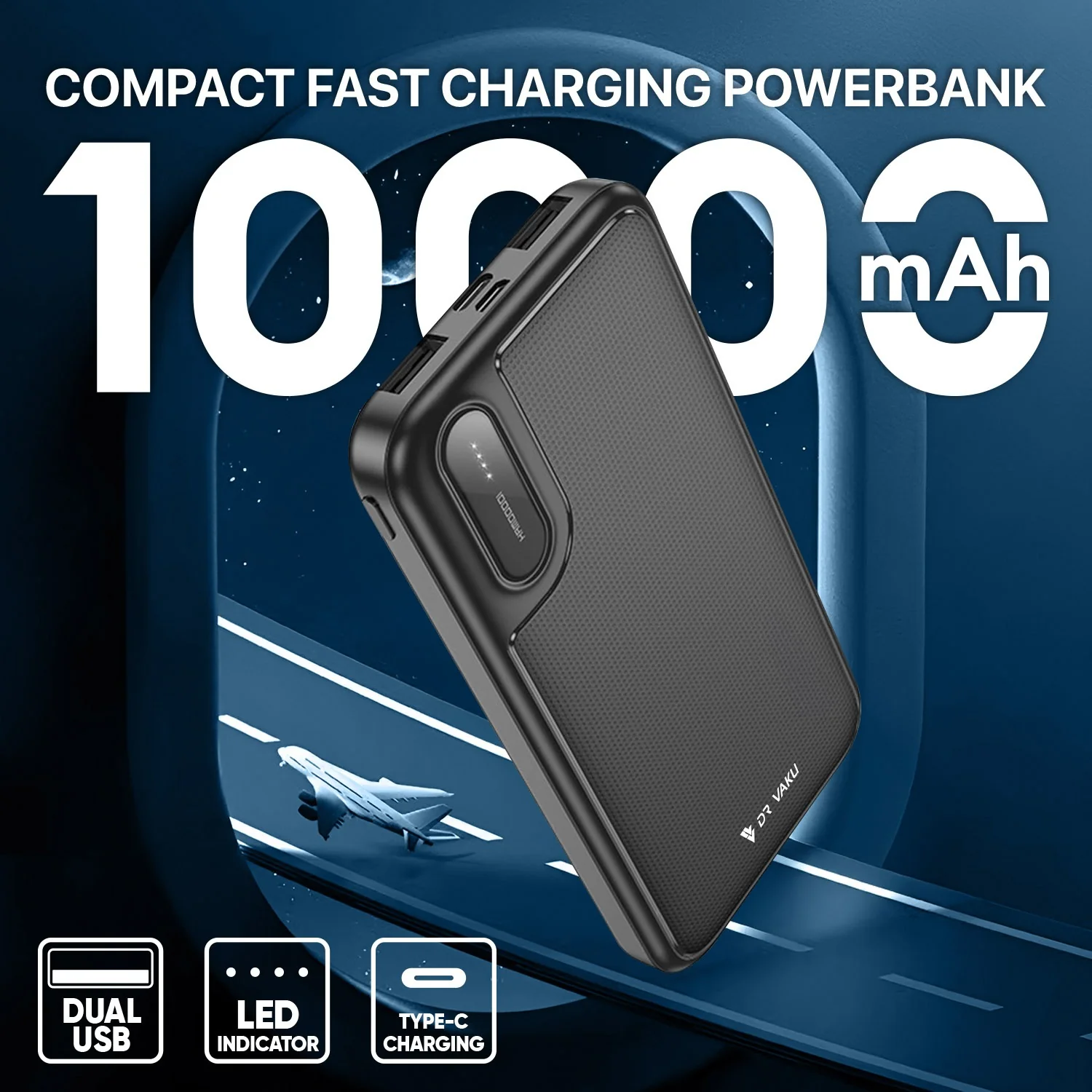 Dr. Vaku ® CYRA 10000mAh Power Bank 12W Dual USB Output, Type-C & Micro-USB Input, Compact & Portable - Image 3