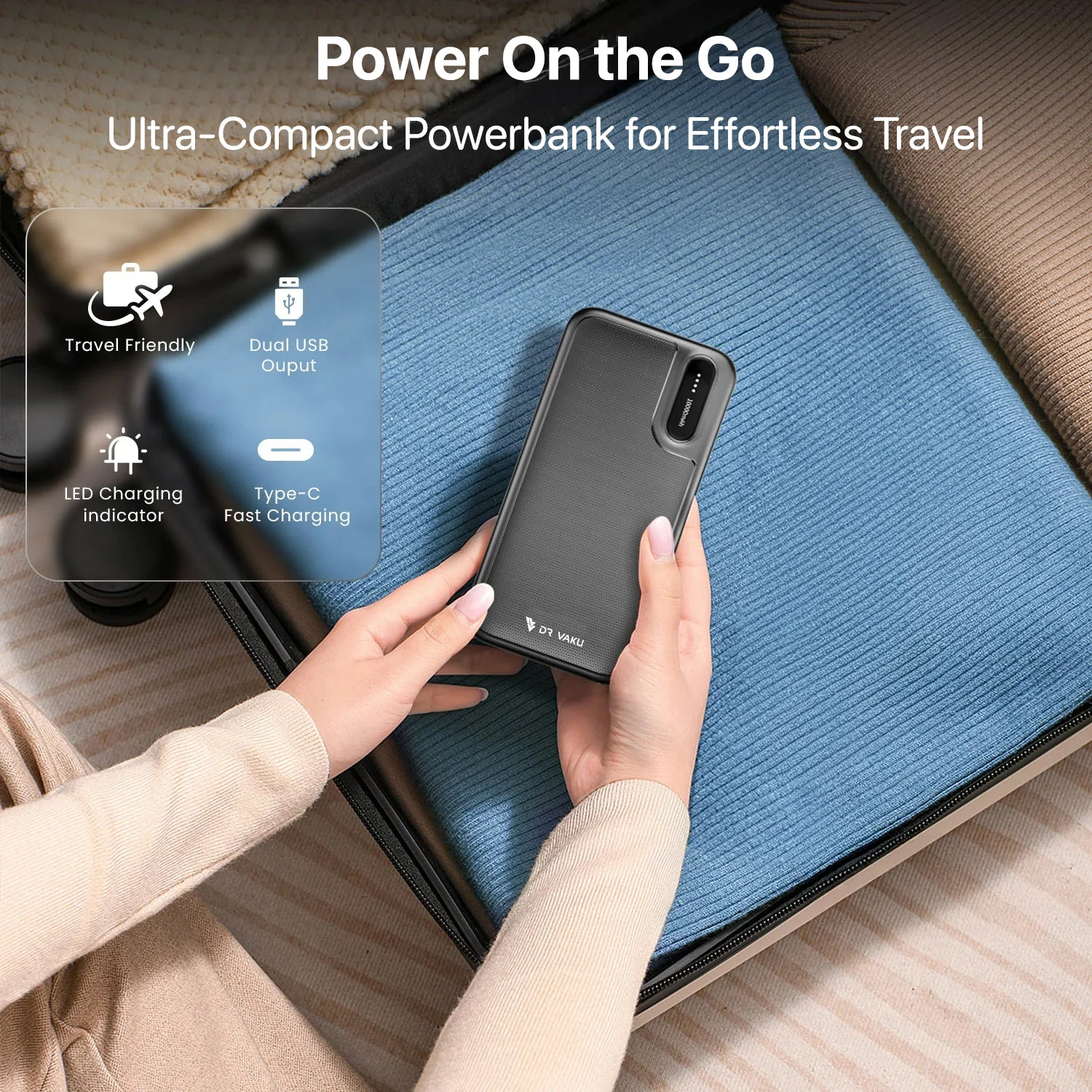 Dr. Vaku ® CYRA 10000mAh Power Bank 12W Dual USB Output, Type-C & Micro-USB Input, Compact & Portable - Image 7