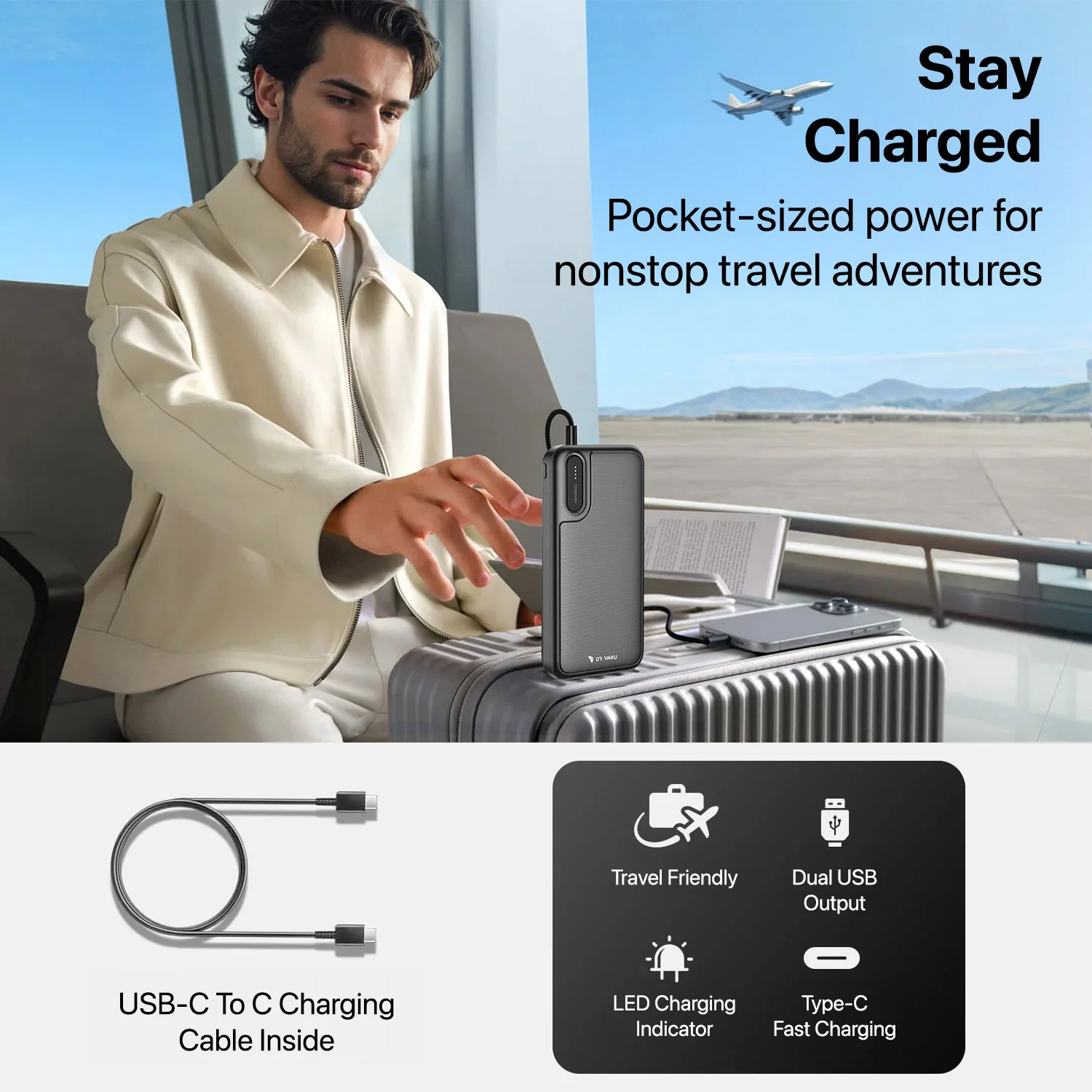 Dr. Vaku ® CYRA 10000mAh Power Bank 12W Dual USB Output, Type-C & Micro-USB Input, Compact & Portable - Image 8