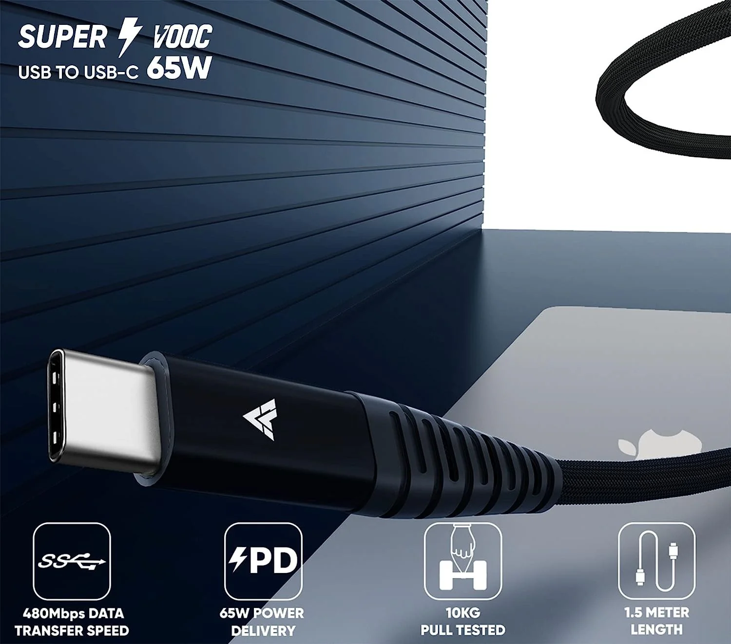 DR VAKU ® DURATUF SUPER VOOC 65W USB-A to Type-C 1.5M Fast Charging Cable - Image 3