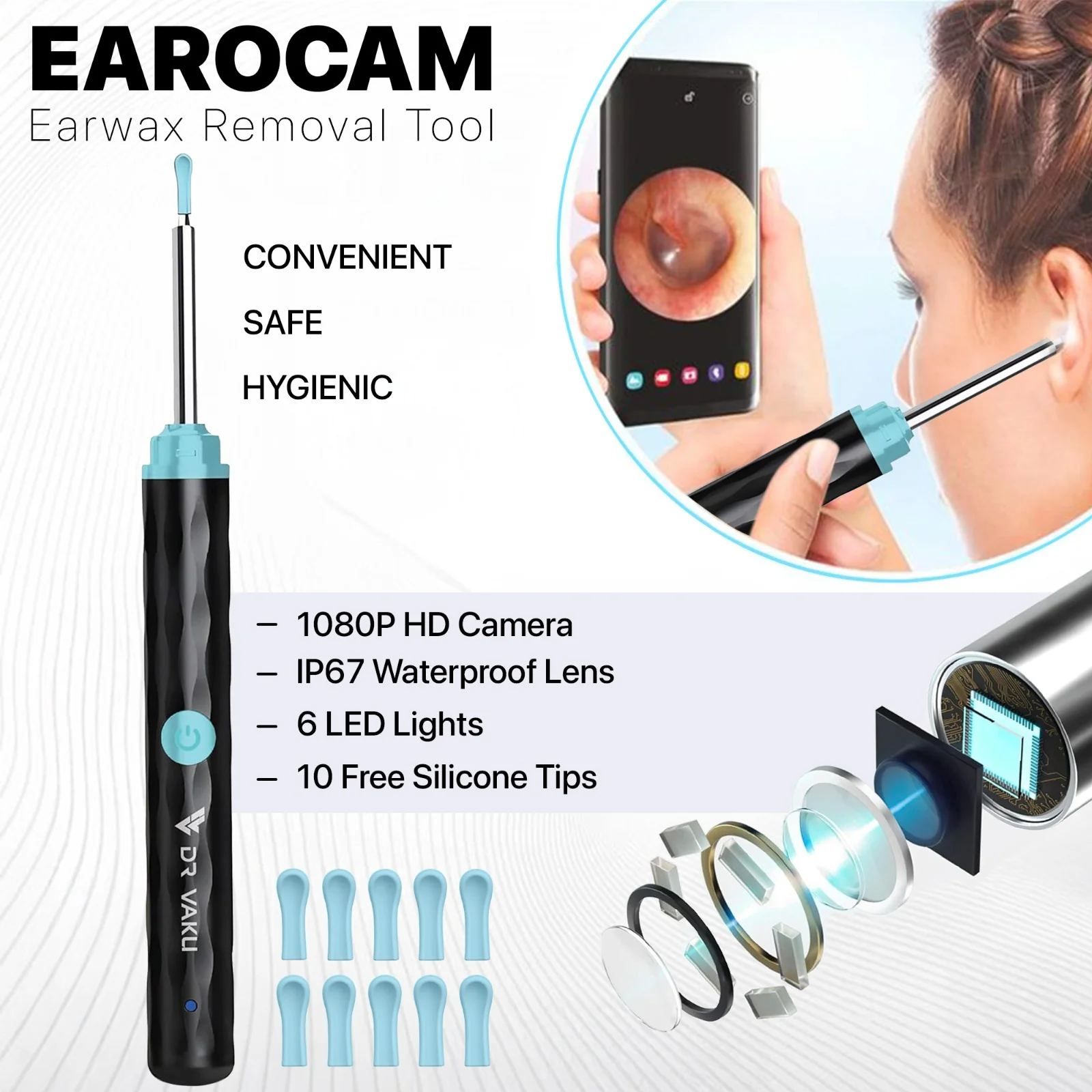 DR VAKU ® Earocam Earwax Removal Tool with 1080p Wireless Camera Waterproof Visual Ear Scope - Image 9