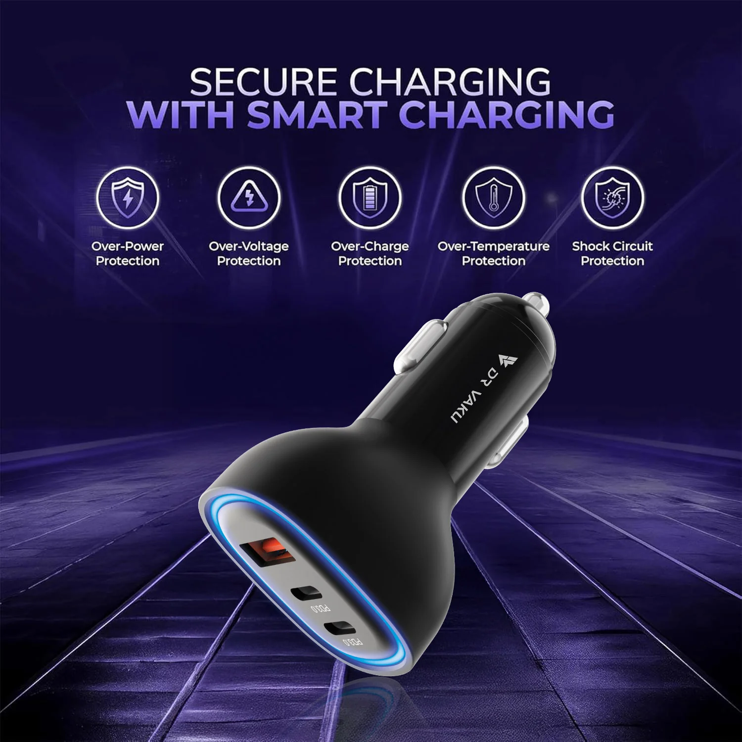 DR VAKU ® MECAVOLT 100W Car Charger Fast Charging Triple Port Dual 2X Type C PD PPS + QC 3.0 USB - Image 3