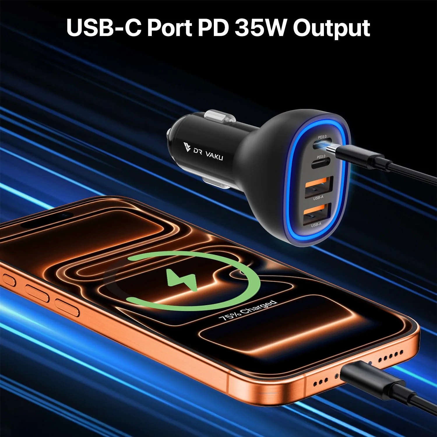 DR VAKU ® NOARVOLT 88W Car Charger Fast Charging 4-Port Dual 2X 35W Type C PD PPS + 2X 18w QC 3.0 USB - Image 2