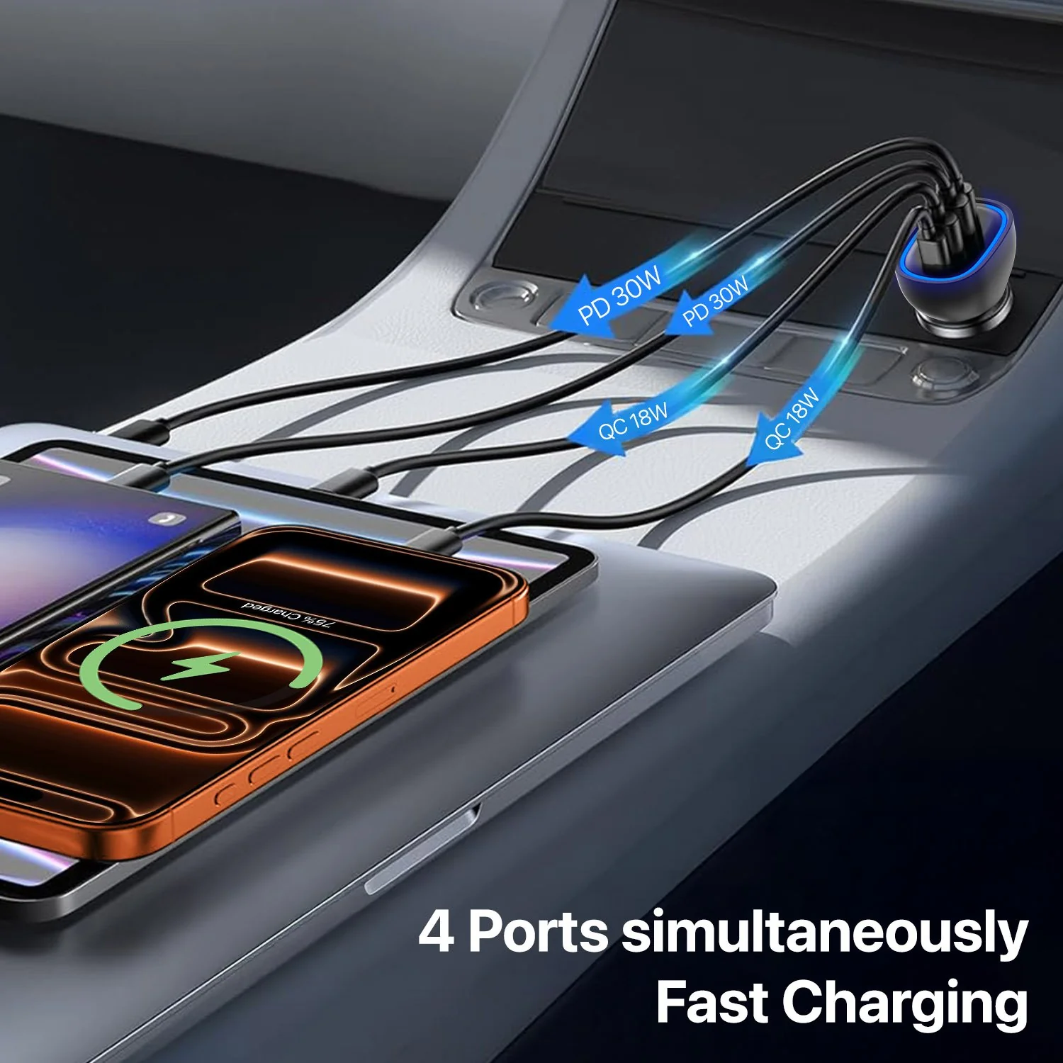 DR VAKU ® NOARVOLT 88W Car Charger Fast Charging 4-Port Dual 2X 35W Type C PD PPS + 2X 18w QC 3.0 USB - Image 3
