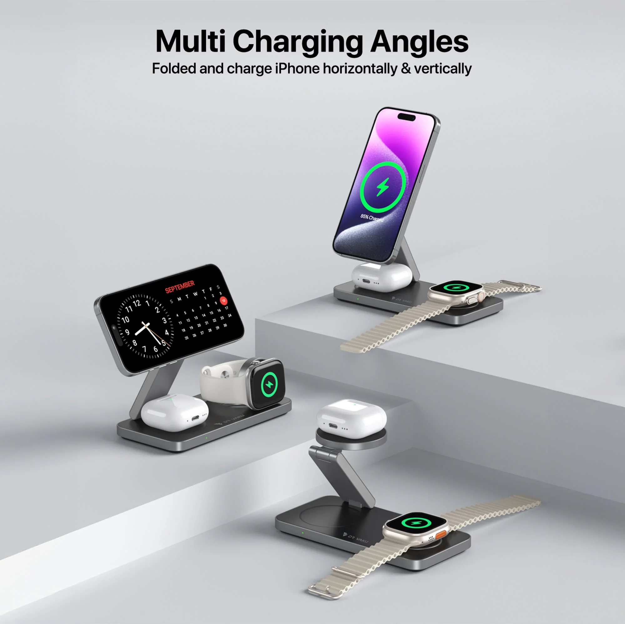 DR VAKU ® TRIXSTATION 3-in-1 MagSafe Wireless Charger Dock (23W) | Fast Charge iPhone, Watch & AirPods - Image 3