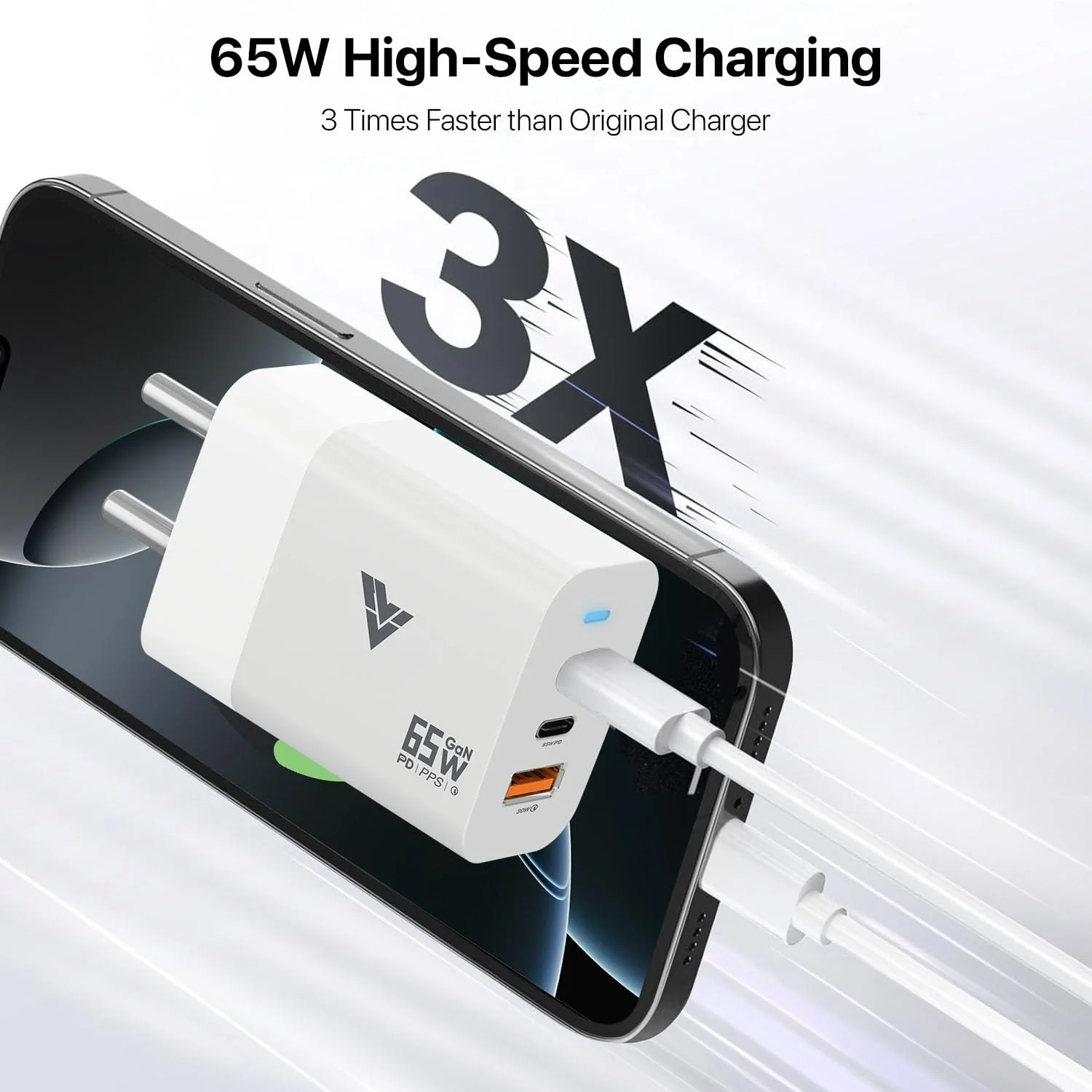 DR VAKU ® 65W Charger Type C Fast Adapter with Multi Port Dual PD Charging GaN Technology - Image 4