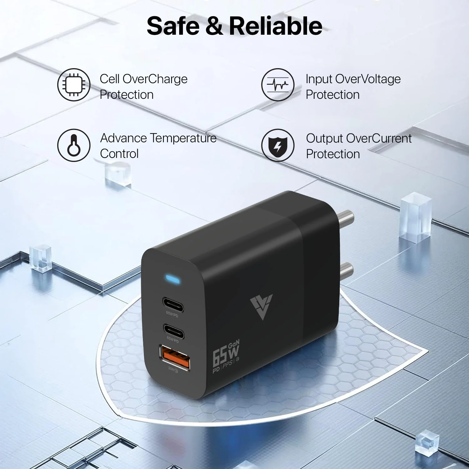 DR VAKU ® 65W Charger Type C Fast Adapter with Multi Port Dual PD Charging GaN Technology - Image 6