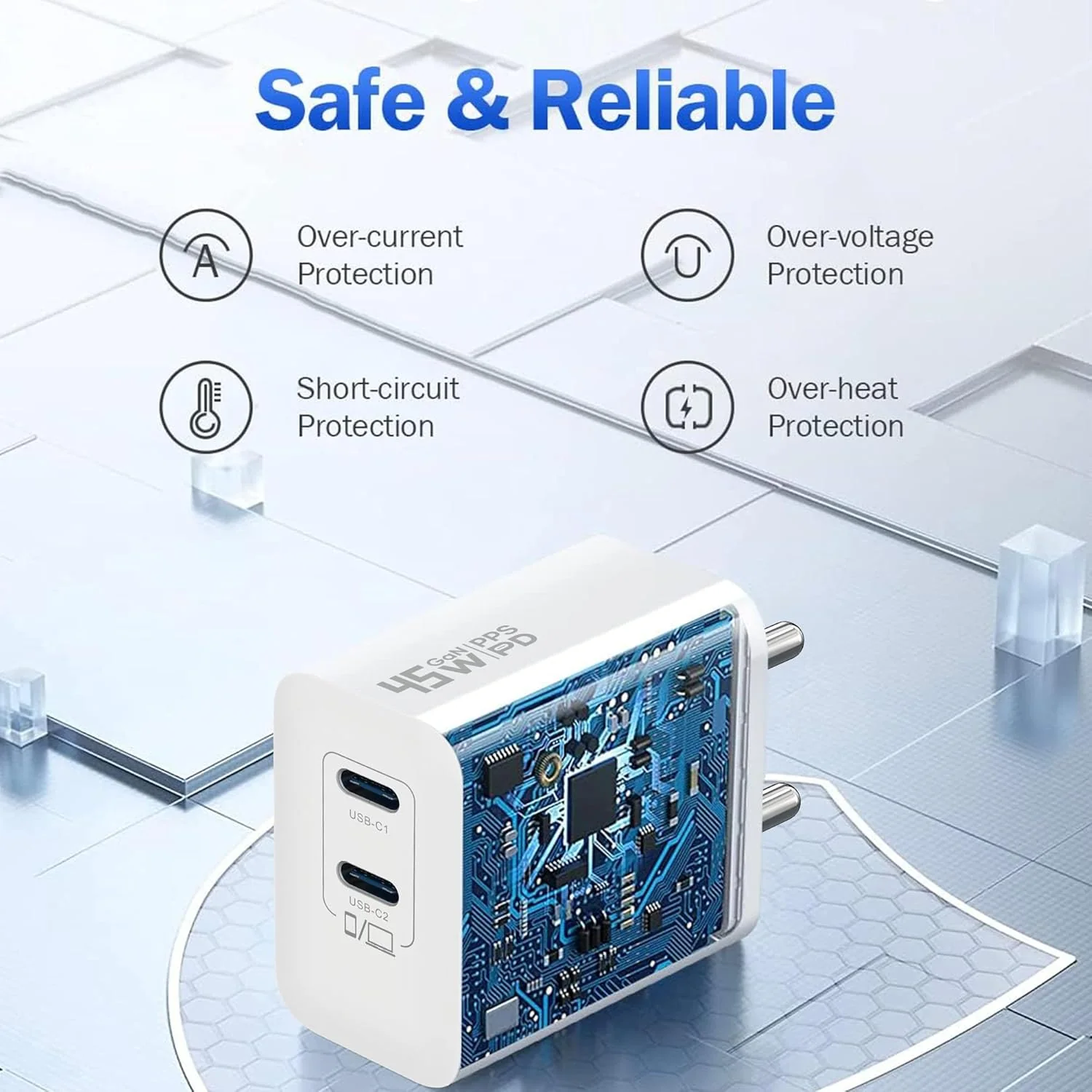 DR VAKU ® Duotex 45W PD Dual Port GaN Fast Charger Type C Adapter for IOS & Android Devices - Image 3