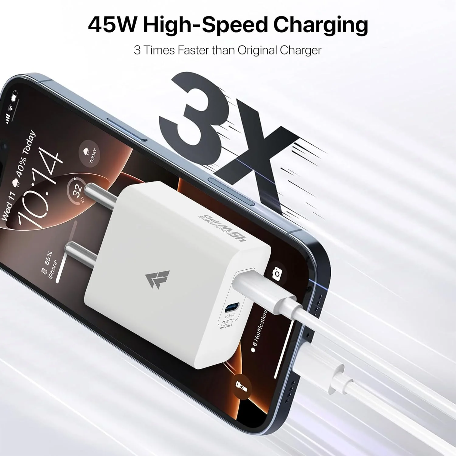 DR VAKU ® Duotex 45W PD Dual Port GaN Fast Charger Type C Adapter for IOS & Android Devices - Image 6