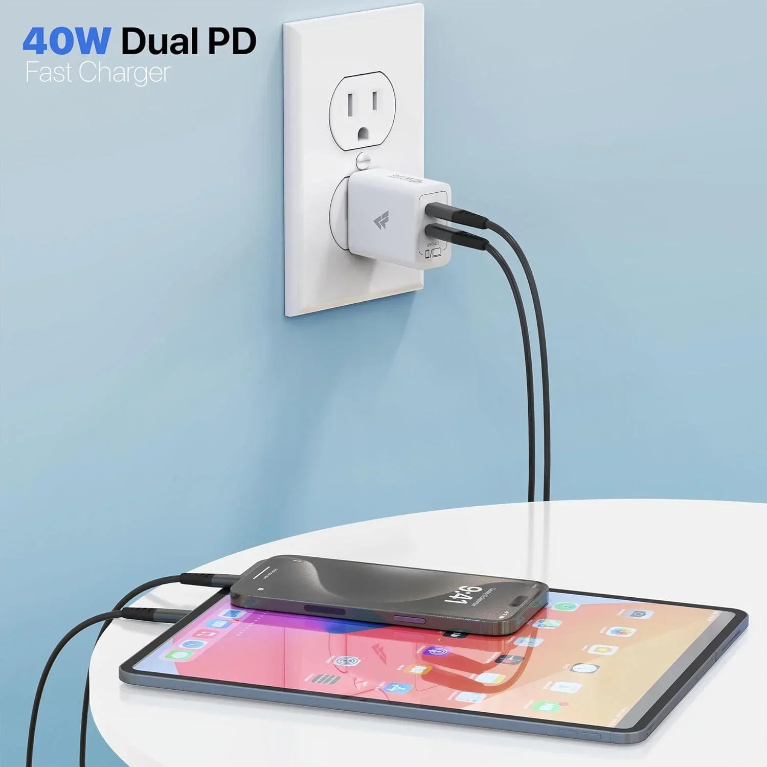 DR VAKU ® Duovot 40W PD Dual Port GaN Fast Charger Type C Adapter for IOS & Android Devices - Image 5