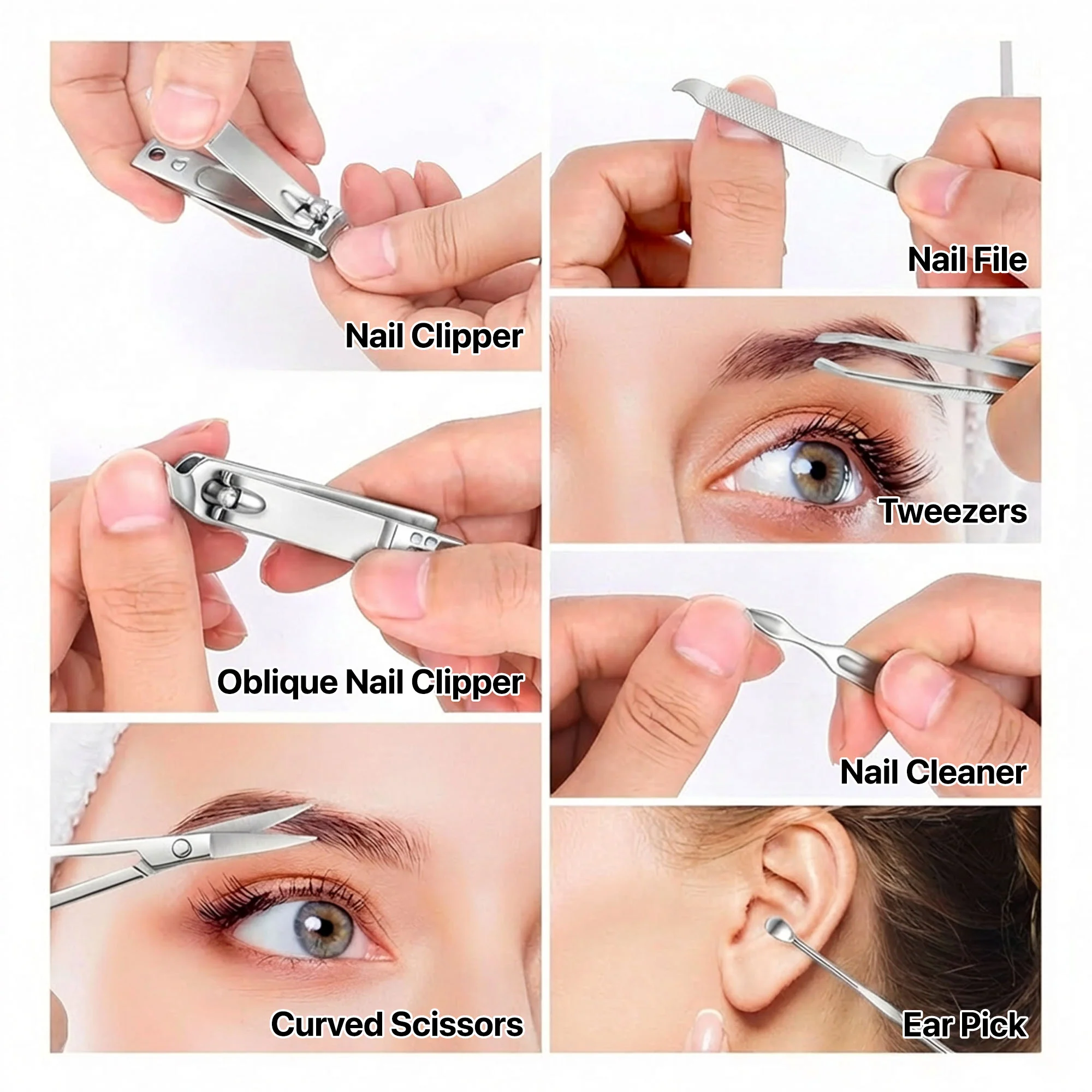 Dr Vaku ® 7 in 1 Nail Care Stainless Steel Tool Kit with Travel Case - Image 3
