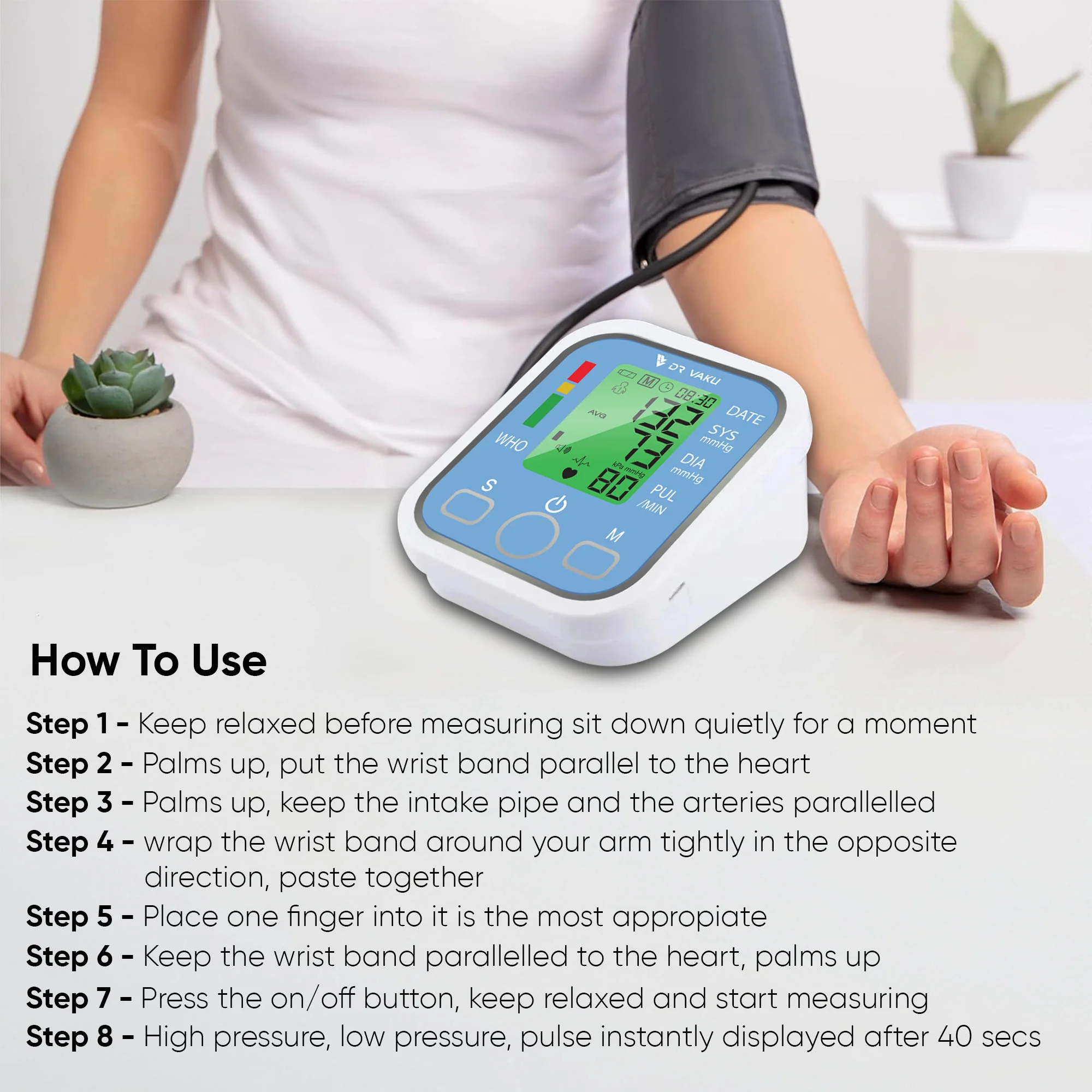 DR VAKU ® Blood Pressure Monitor FDA Approved Automatic Upper Arm Digital BP Monitor - Image 8