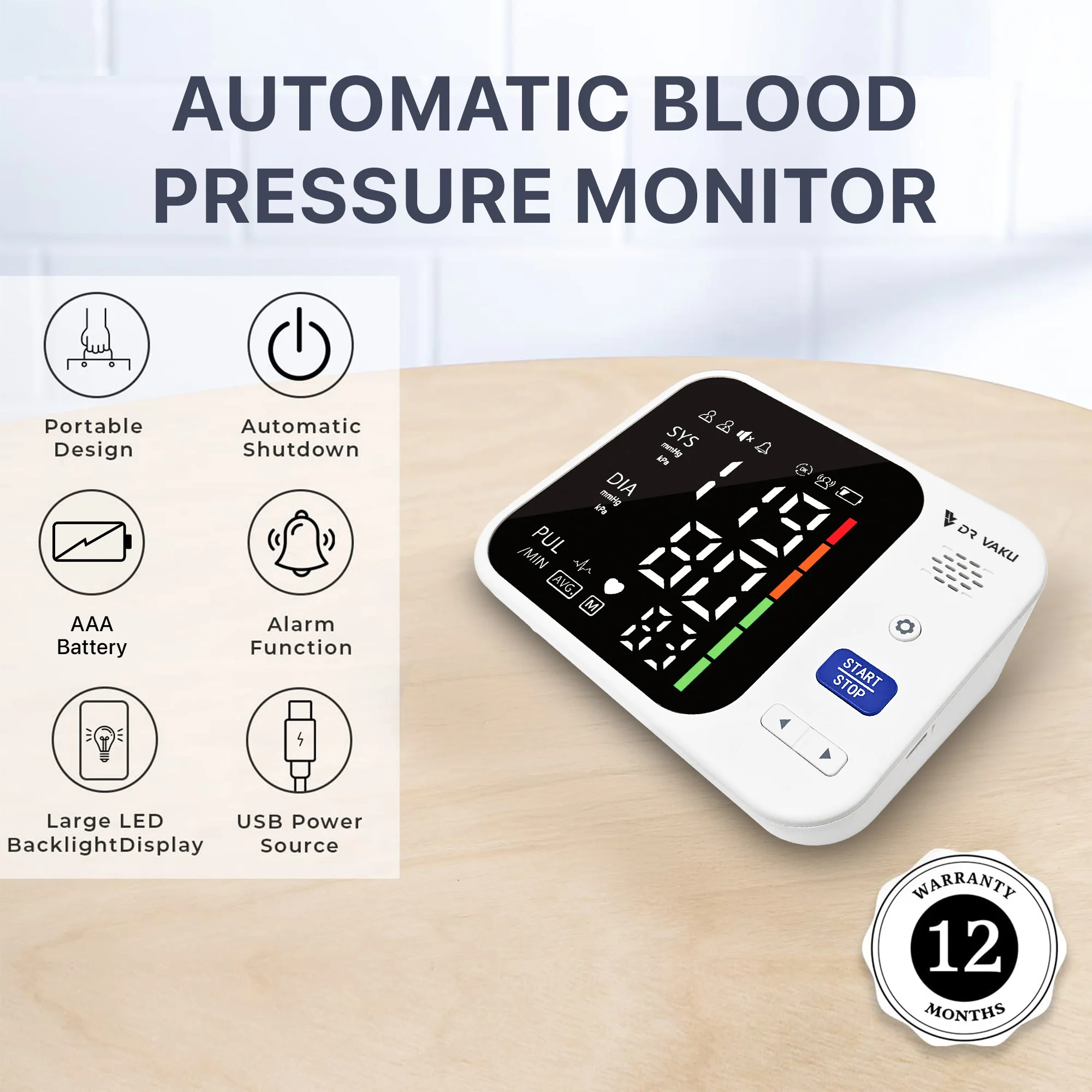DR VAKU ® BP Monitor Fully Automatic Blood Pressure Machine with Talking Function - Image 4