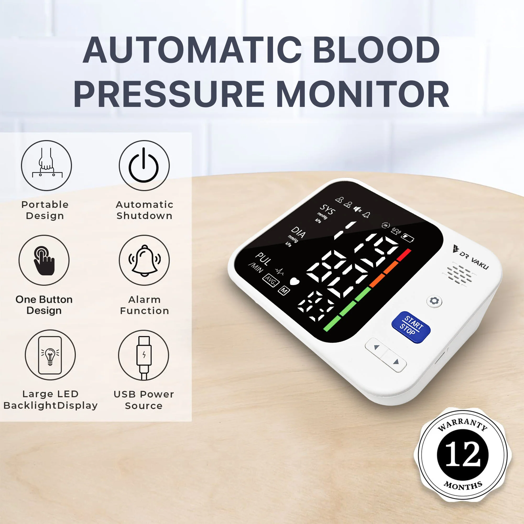 DR VAKU ® Rechargeable BP Monitor Fully Automatic Blood Pressure Machine - Image 6