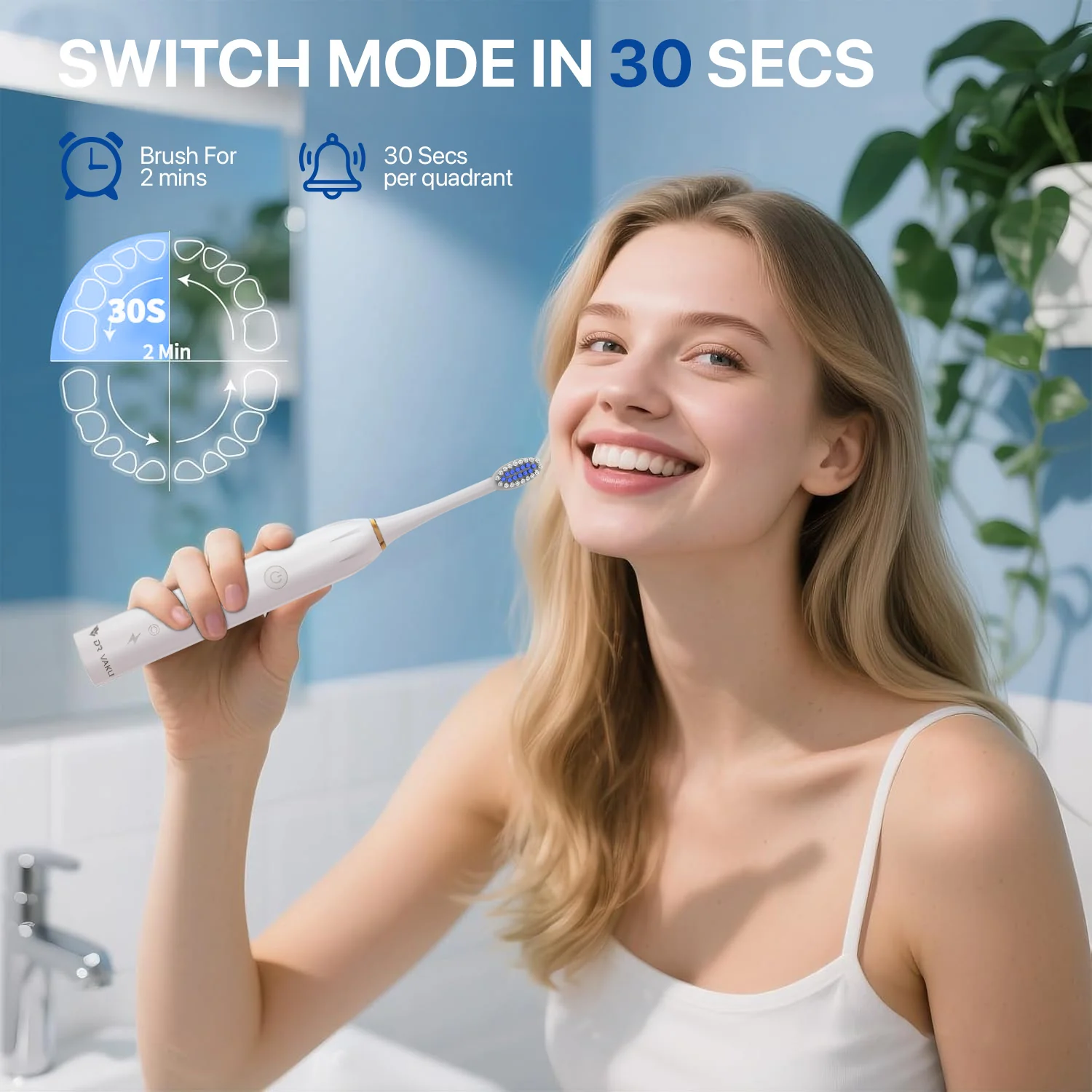 Dr Vaku® Sonicare+ Electric Toothbrush with 6 Advanced Modes And 4 Brush Heads - Image 6