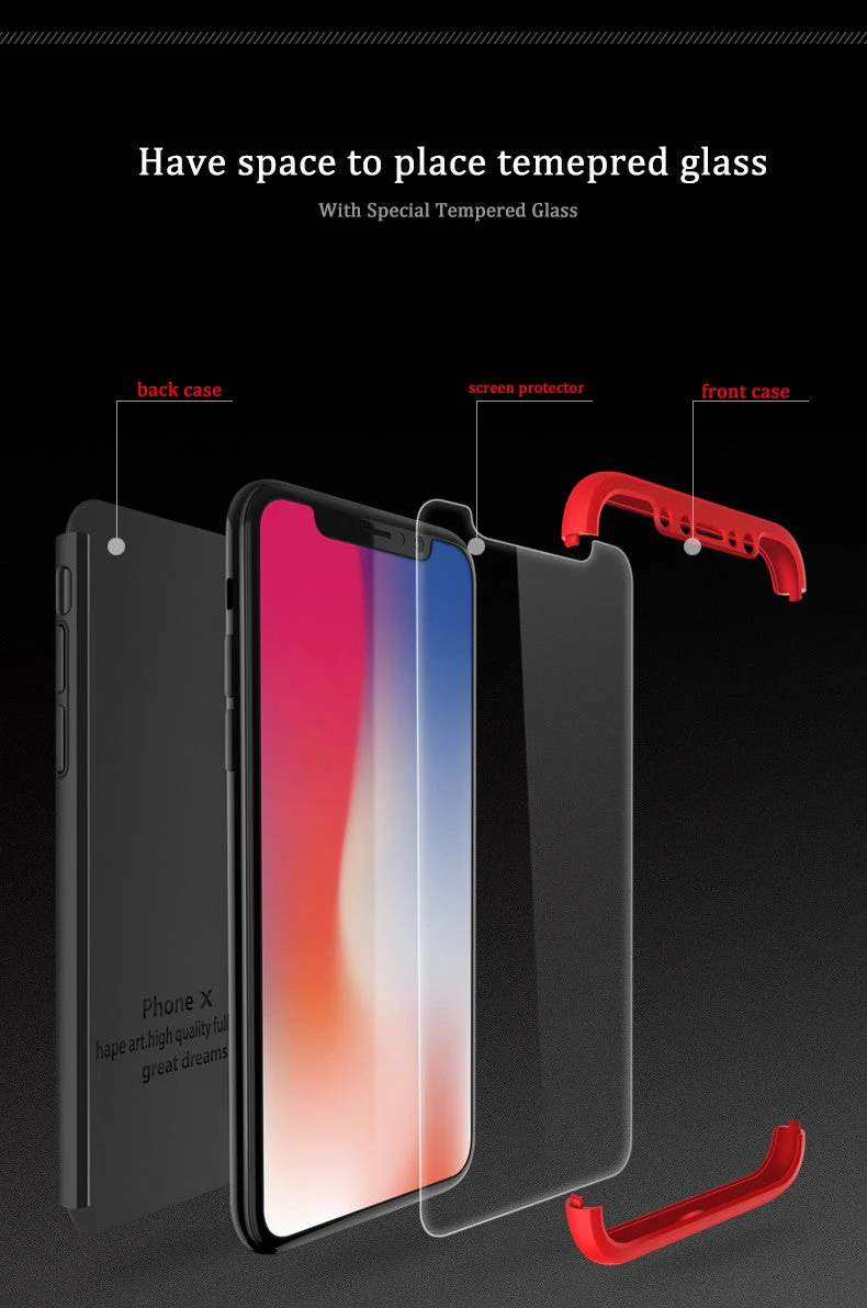 FCK® Apple iPhone X / XS 3-in-1 360 Series PC Case Dual-Colour Finish Ultra-thin Slim Front Case + Back Cover - Image 3