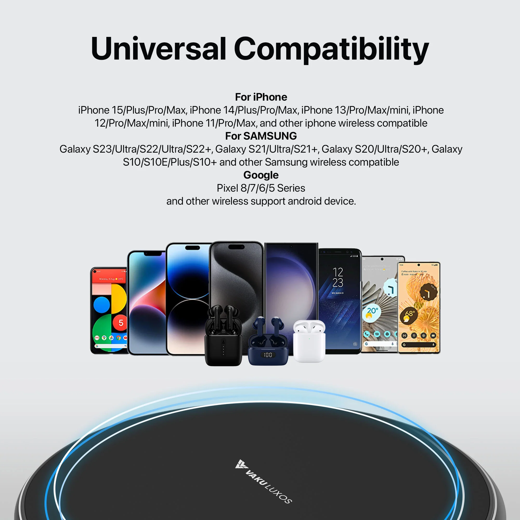 Vaku ® Albany Frosted Series 15W Wireless Charger Fast Charging Pad PD & Qi-Certified - Image 4