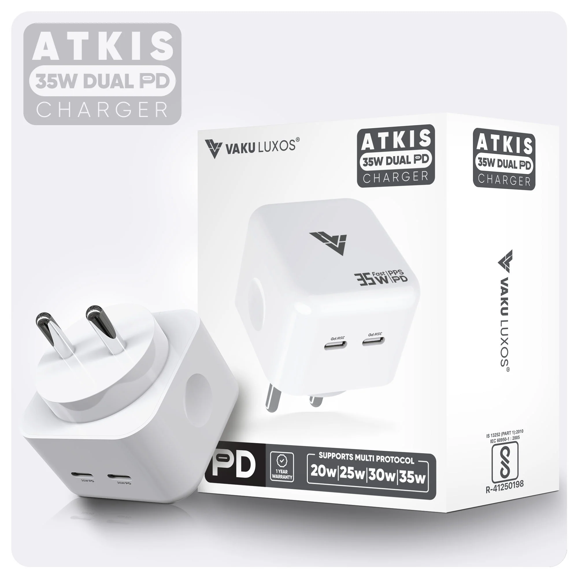 Vaku ® 35W Dual Power Delivery USB-C Port Multi-Protocol (35W | 30W | 25W | 30W ) Fast Charger - Image 3