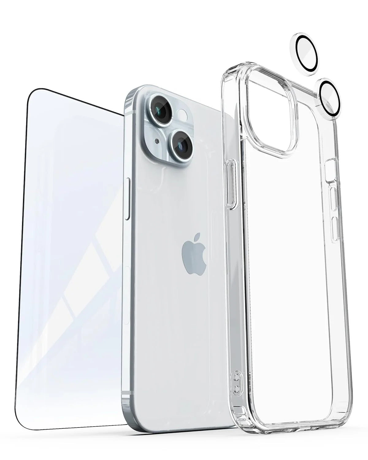 Vaku ® 3in1 Combo Pack Glassy Clear Back Cover + 3D Tempered Glass + Camera Lens Protector for iPhone 15 Series - Image 2