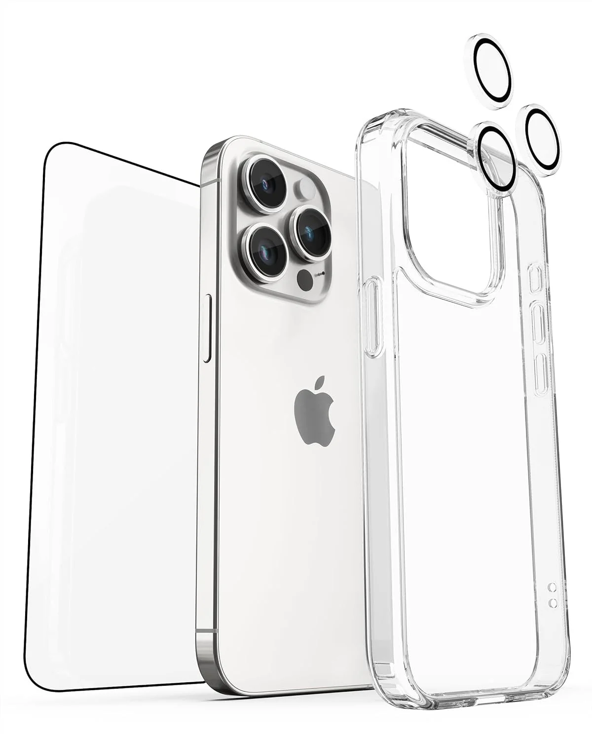 Vaku ® 3in1 Combo Pack Glassy Clear Back Cover + 3D Tempered Glass + Camera Lens Protector for iPhone 15 Series - Image 3