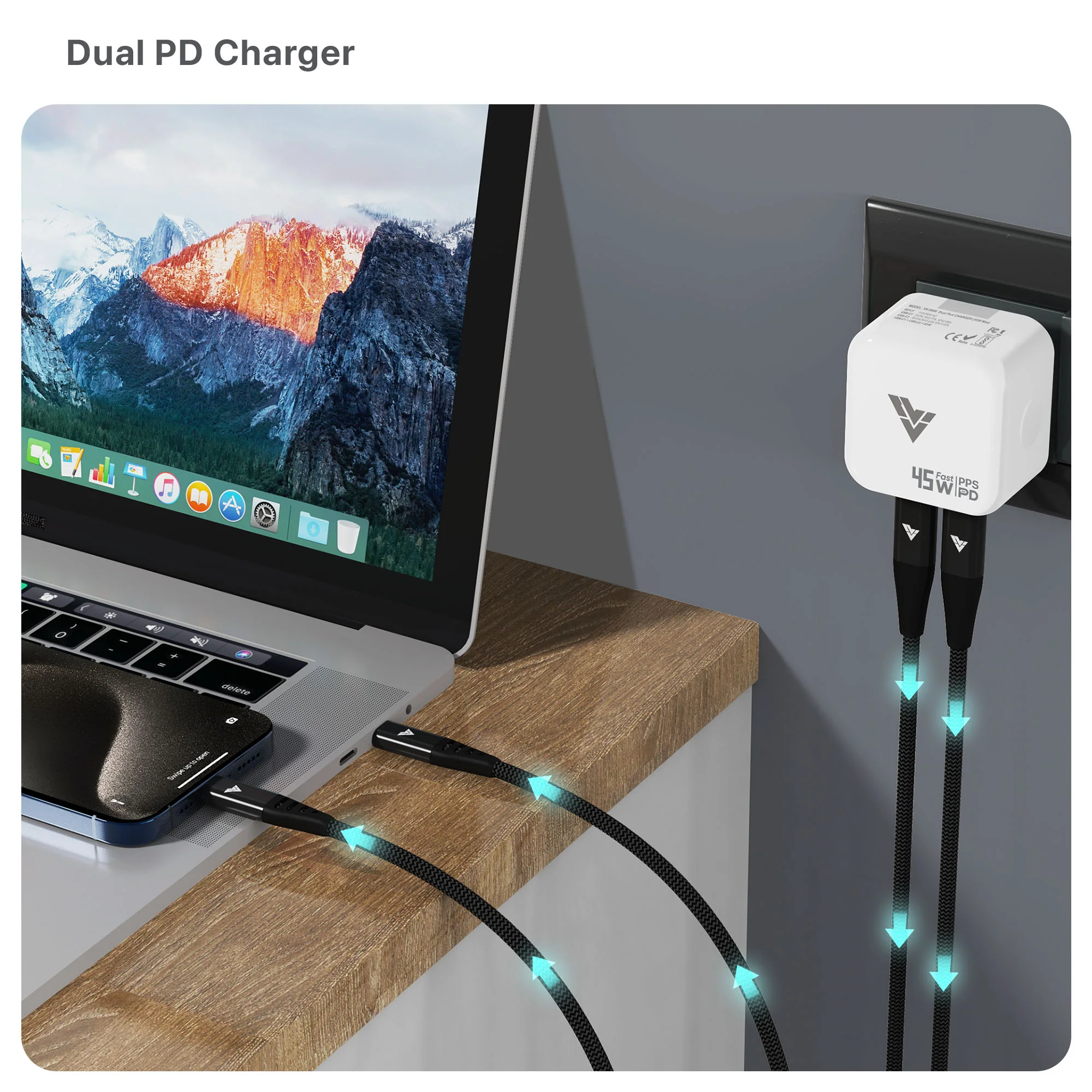 Vaku ® 45W Dual Power Delivery USB-C Port Multi-Protocol (30W | 25W | 35W | 45W ) Fast Charger Adapter - Image 2