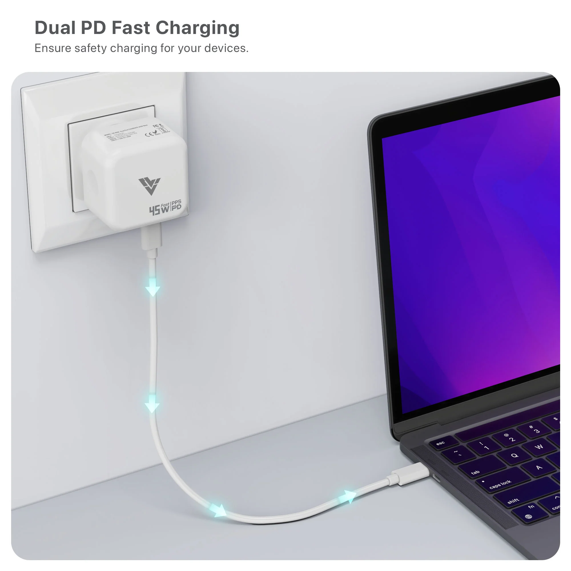 Vaku ® 45W Dual Power Delivery USB-C Port Multi-Protocol (30W | 25W | 35W | 45W ) Fast Charger Adapter - Image 4