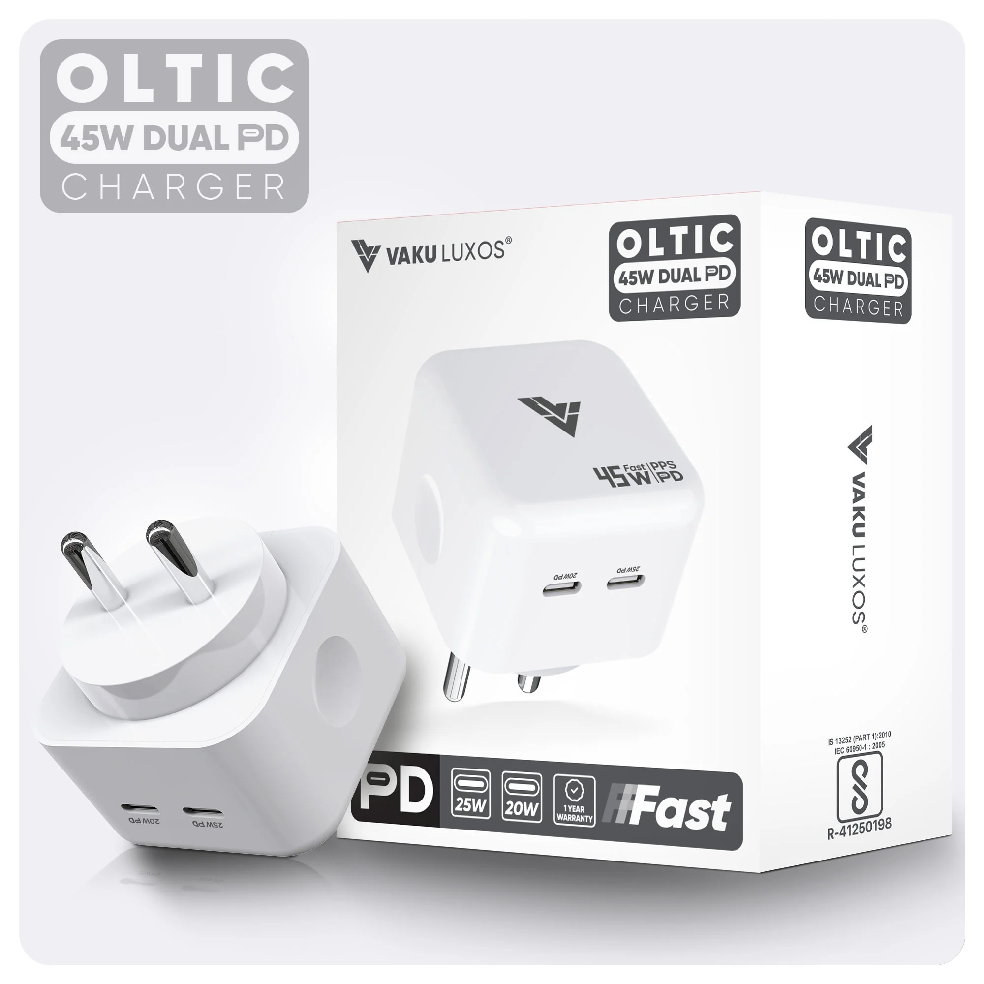 Vaku ® 45W Dual Power Delivery USB-C Port Multi-Protocol (30W | 25W | 35W | 45W ) Fast Charger Adapter - Image 6