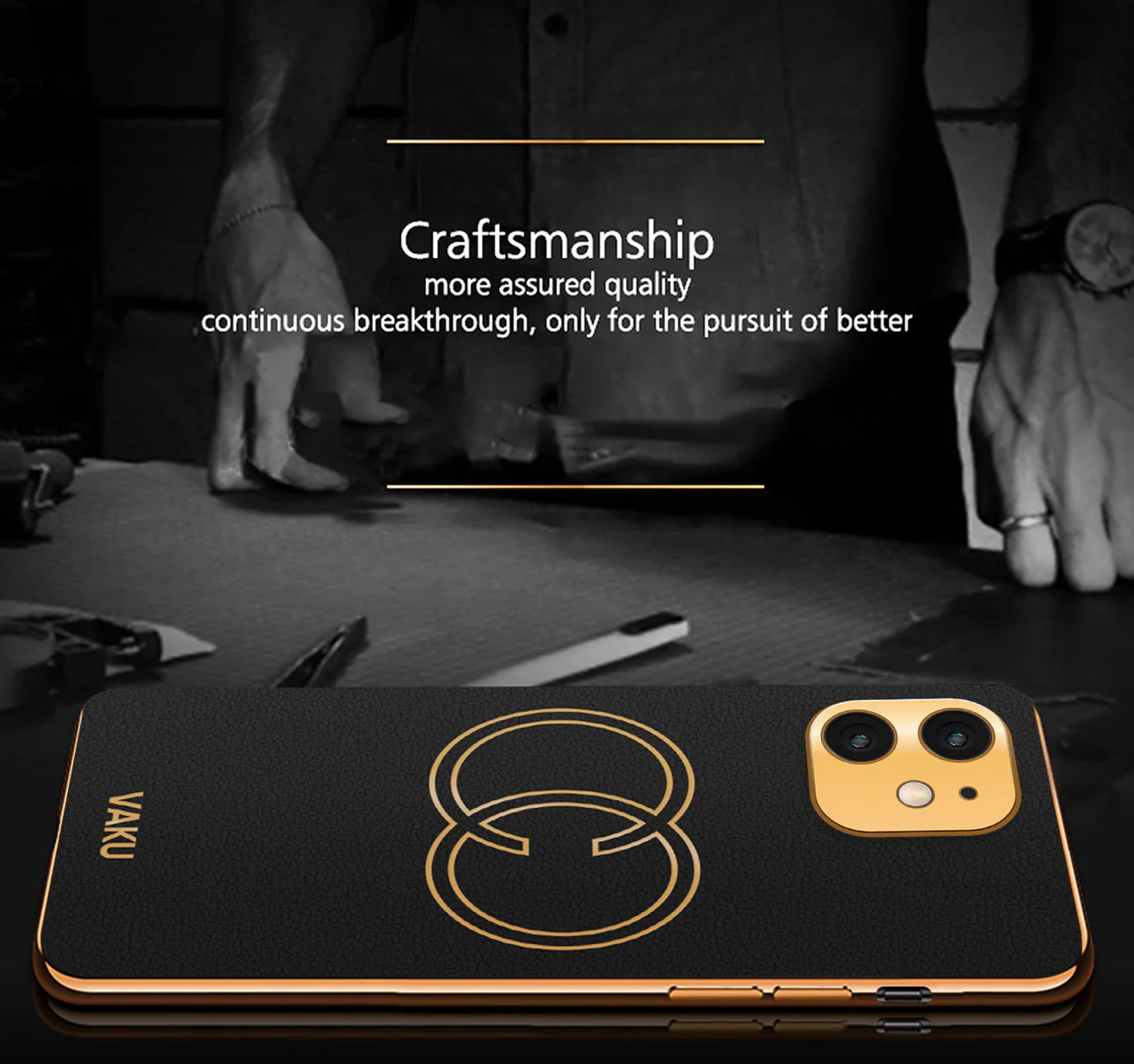 Vaku® Apple iPhone 11 Skylar Leather Pattern Gold Electroplated Soft TPU Back Cover - Image 4