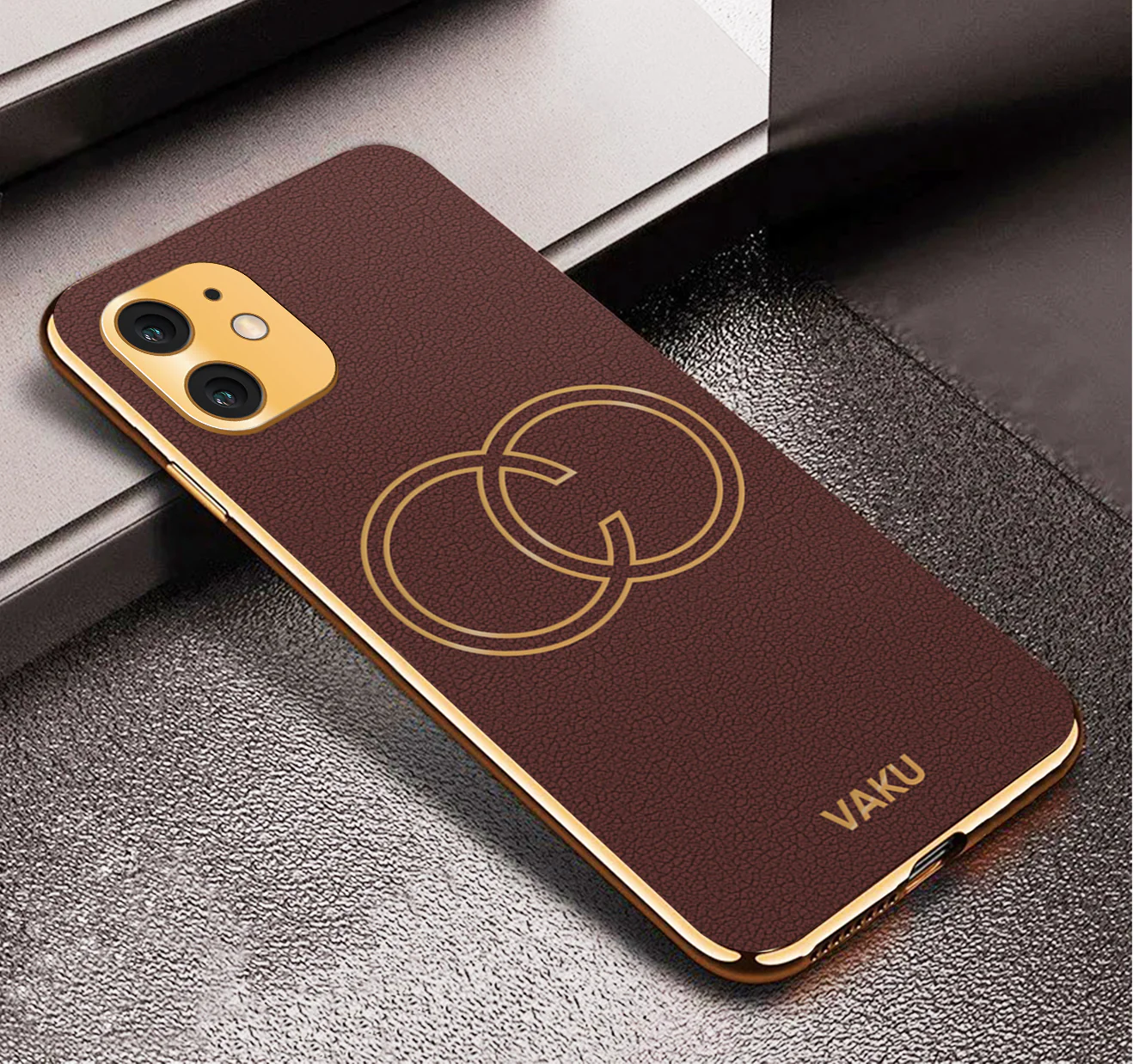 Vaku® Apple iPhone 11 Skylar Leather Pattern Gold Electroplated Soft TPU Back Cover - Image 9