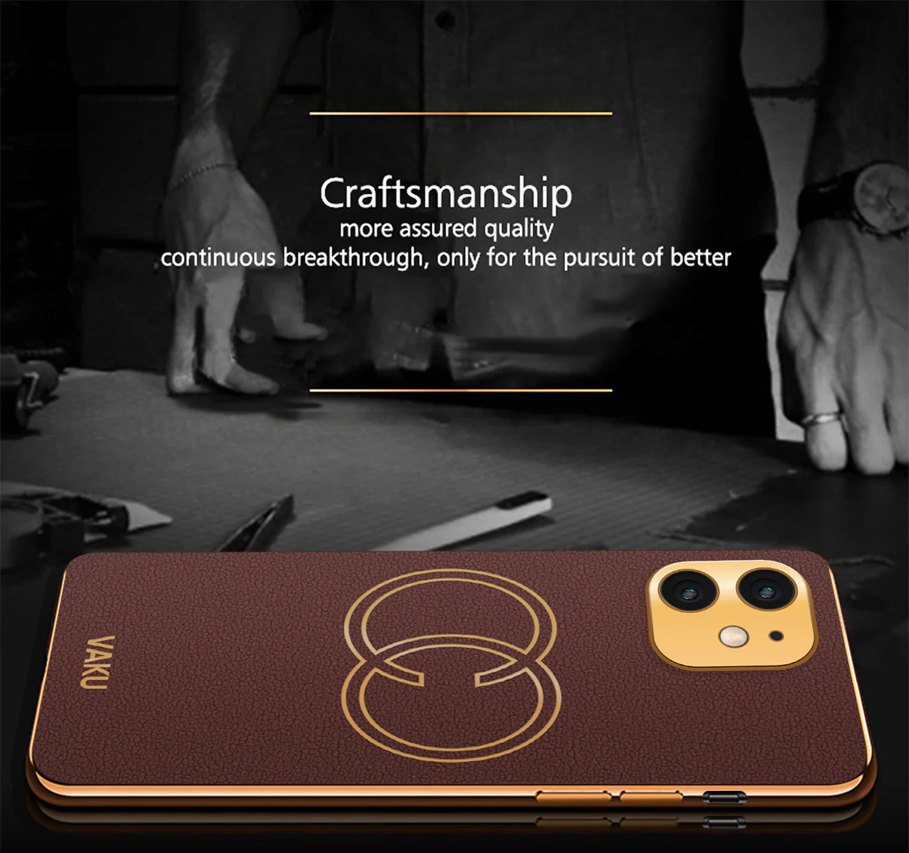 Vaku® Apple iPhone 11 Skylar Leather Pattern Gold Electroplated Soft TPU Back Cover - Image 3