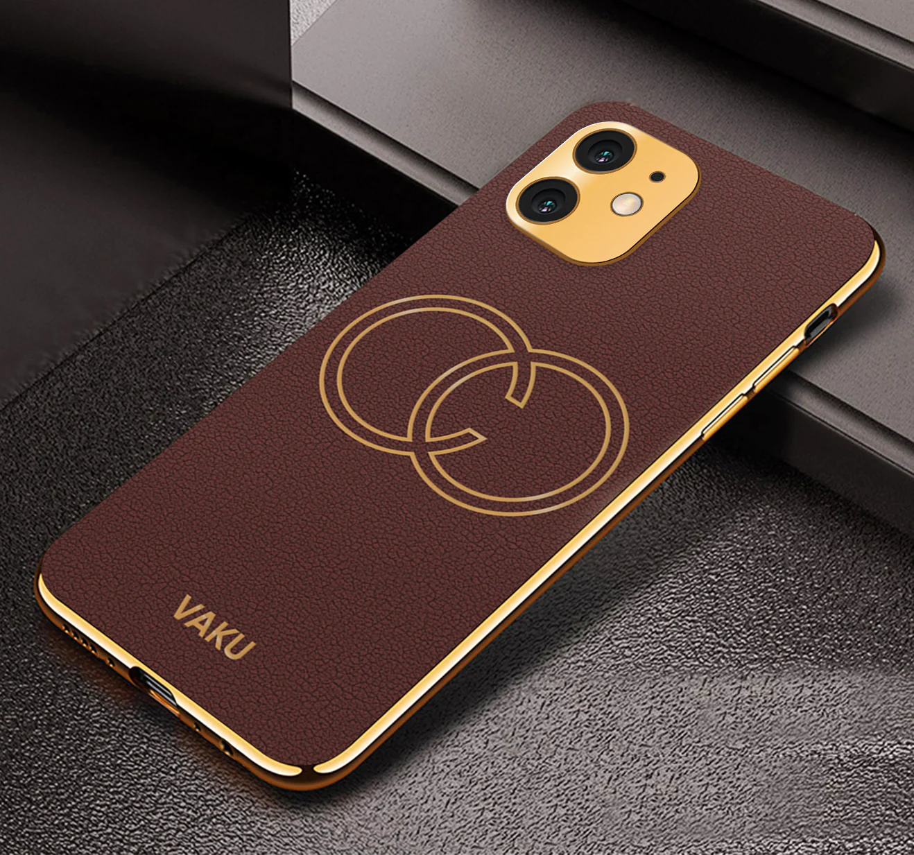 Vaku® Apple iPhone 11 Skylar Leather Pattern Gold Electroplated Soft TPU Back Cover - Image 7