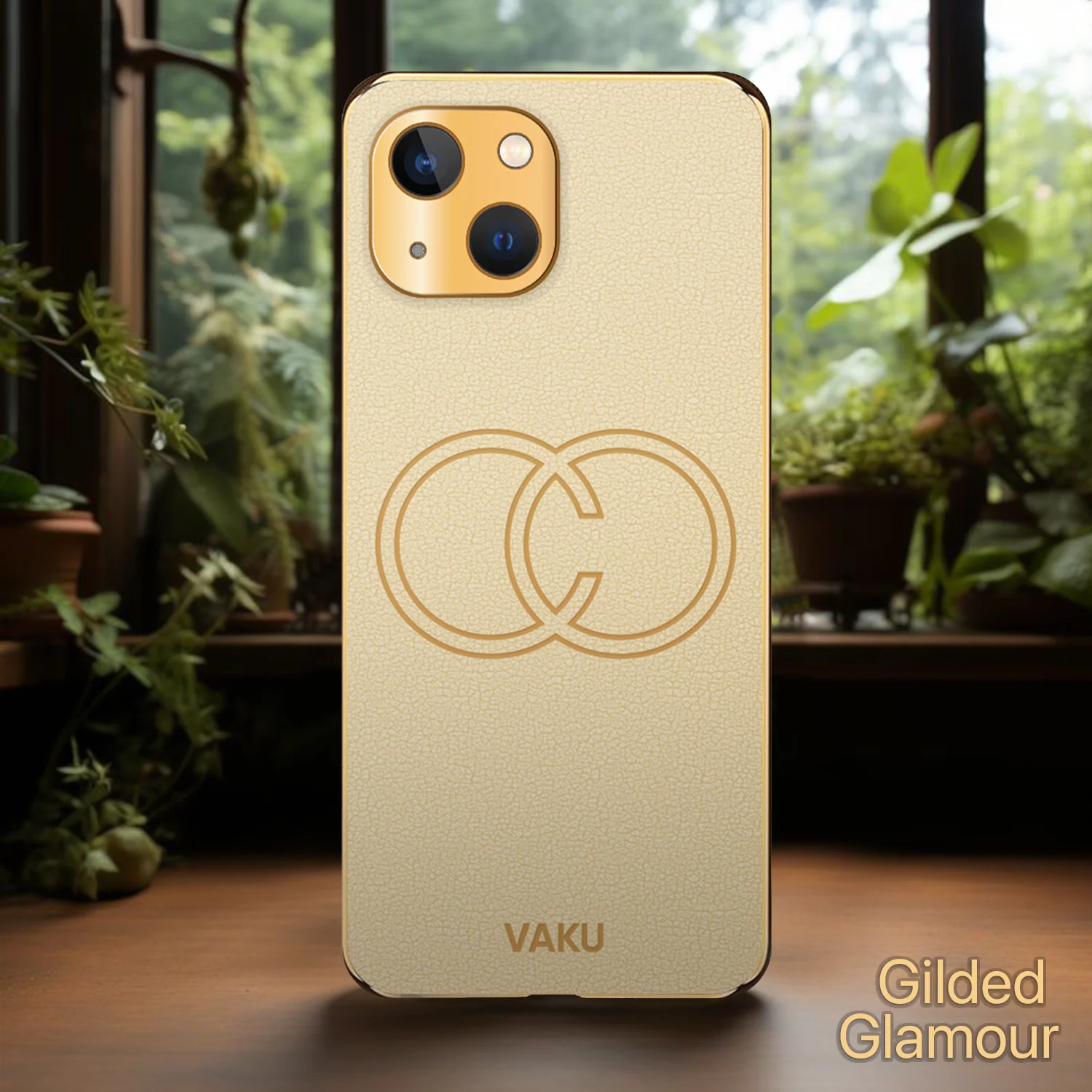 Vaku® Apple iPhone 13 Skylar Leather Pattern Gold Electroplated Soft TPU Back Cover - Image 10