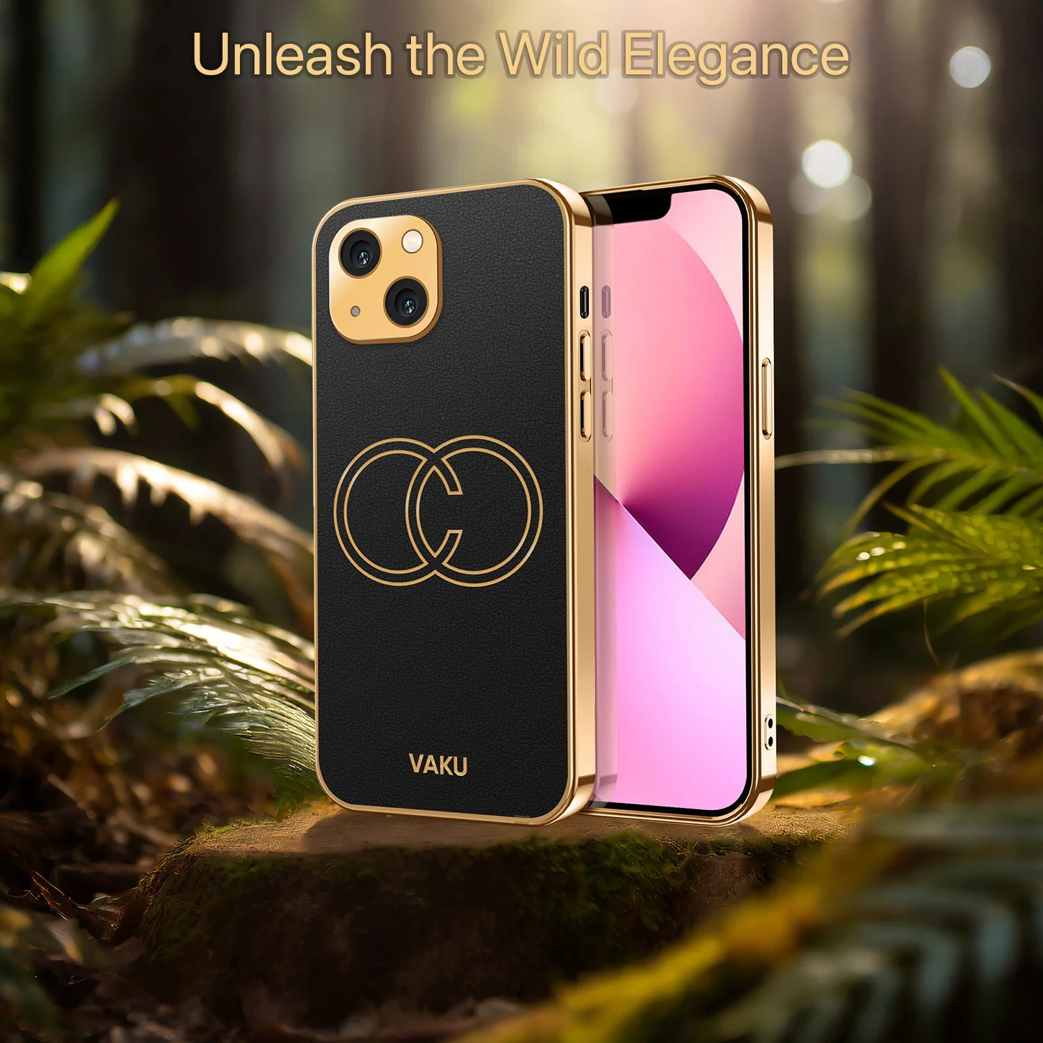 Vaku® Apple iPhone 13 Skylar Leather Pattern Gold Electroplated Soft TPU Back Cover - Image 12
