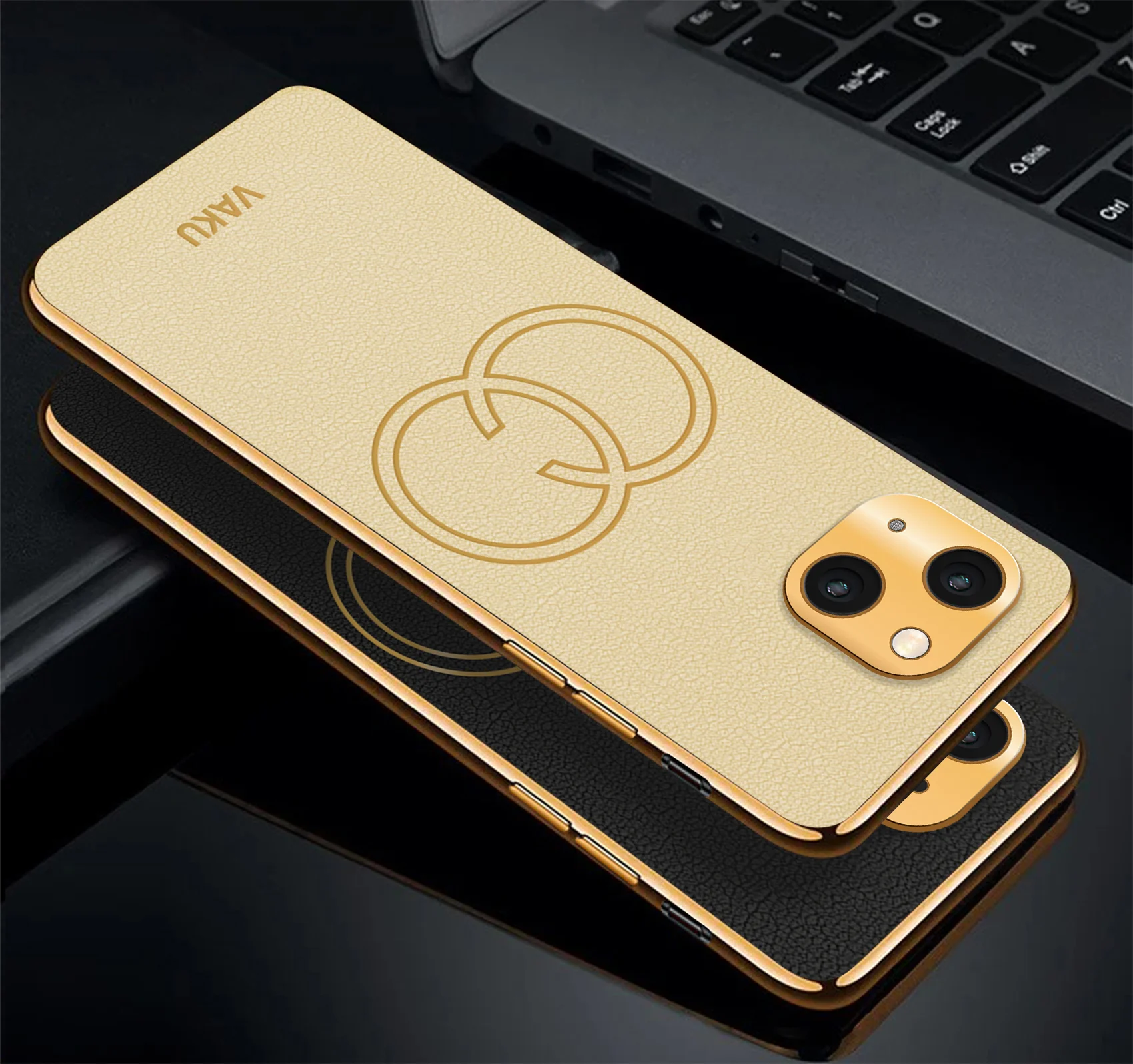 Vaku® Apple iPhone 13 Skylar Leather Pattern Gold Electroplated Soft TPU Back Cover - Image 2