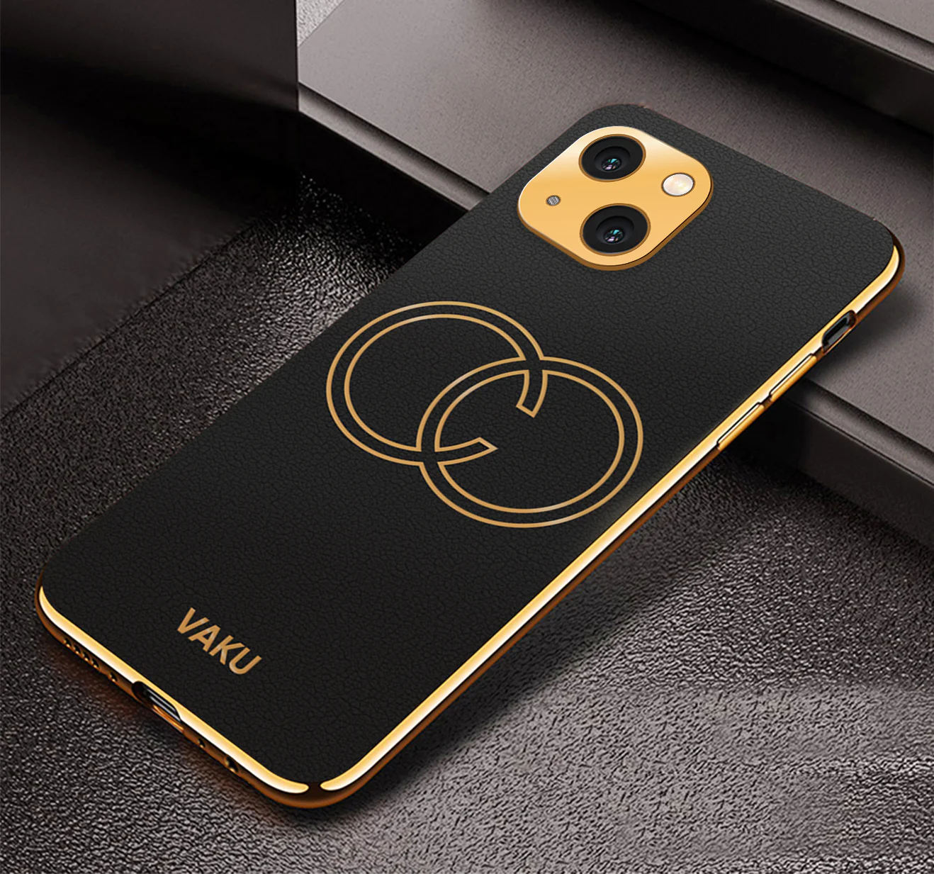 Vaku® Apple iPhone 13 Skylar Leather Pattern Gold Electroplated Soft TPU Back Cover - Image 3