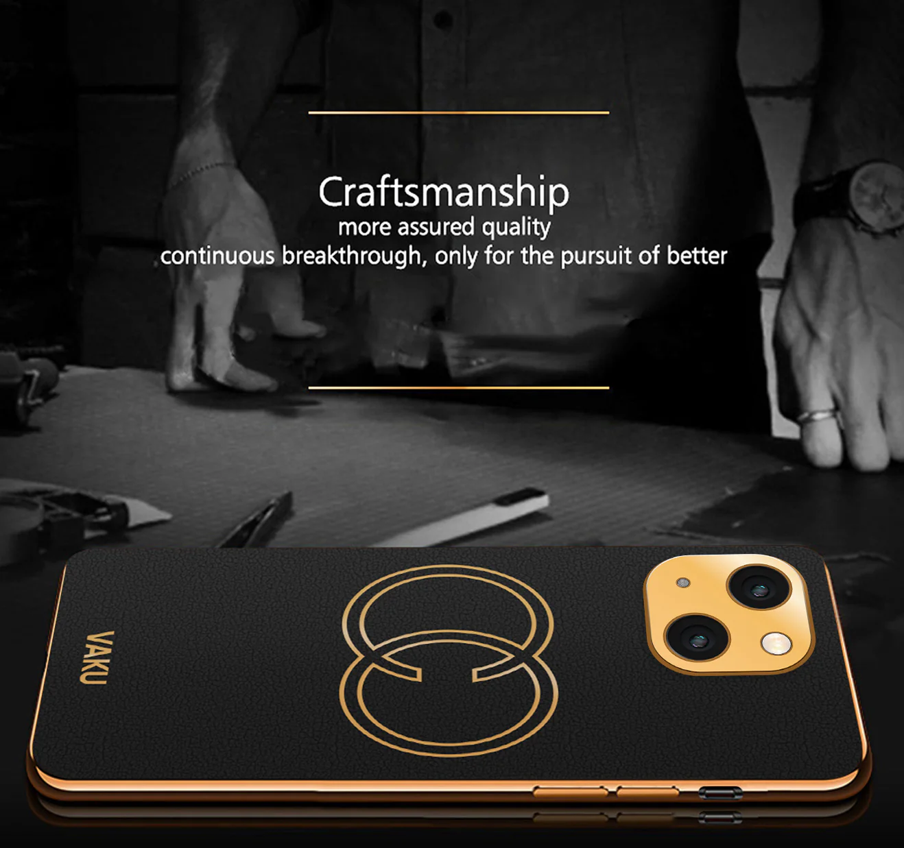 Vaku® Apple iPhone 13 Skylar Leather Pattern Gold Electroplated Soft TPU Back Cover - Image 5