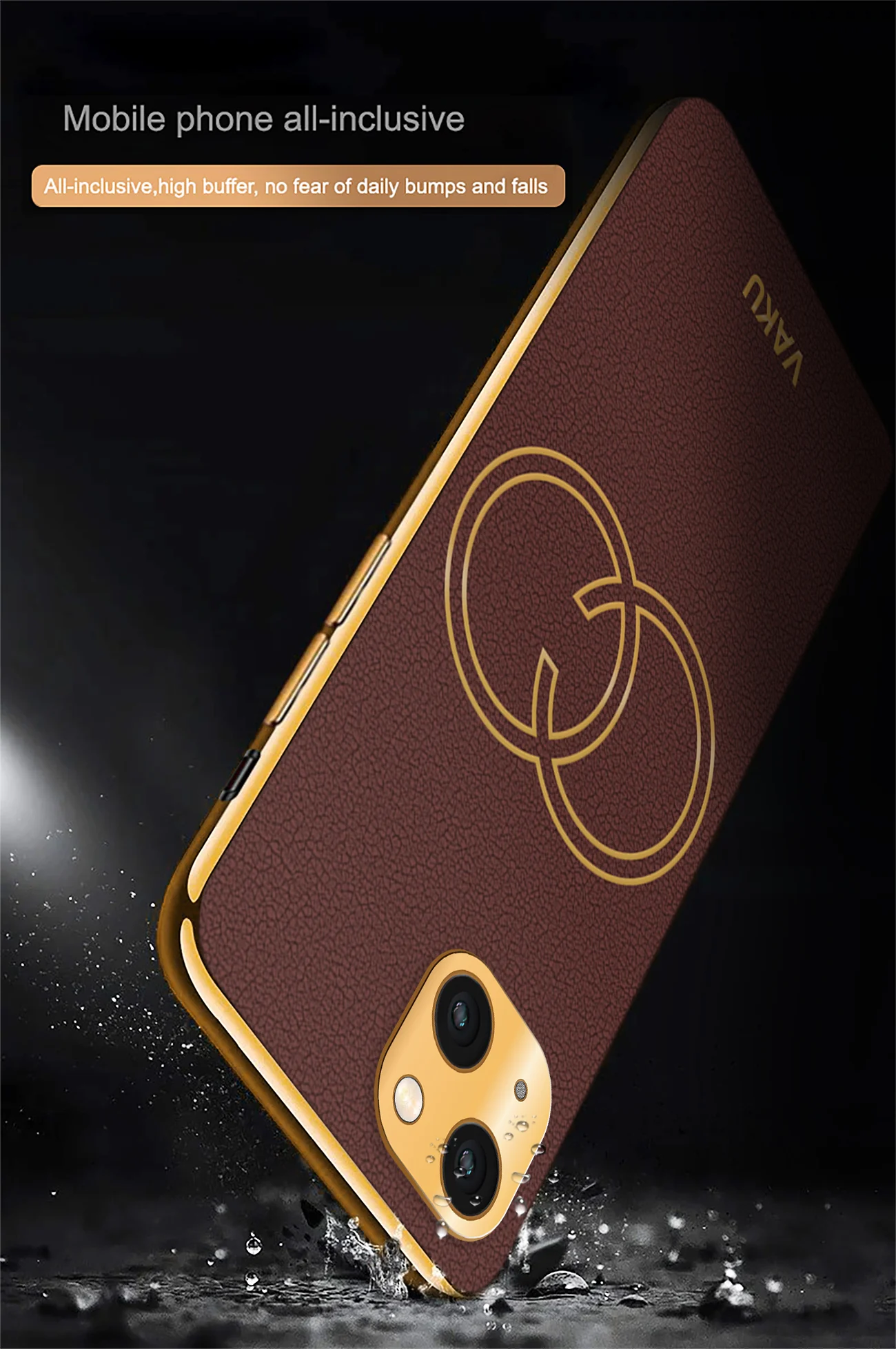 Vaku® Apple iPhone 13 Skylar Leather Pattern Gold Electroplated Soft TPU Back Cover - Image 6