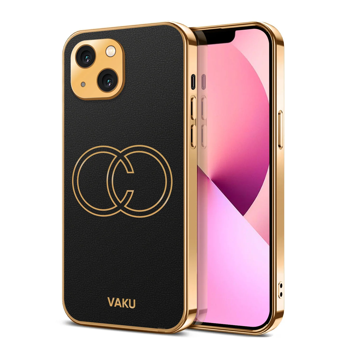 Vaku® Apple iPhone 13 Skylar Leather Pattern Gold Electroplated Soft TPU Back Cover - Image 7