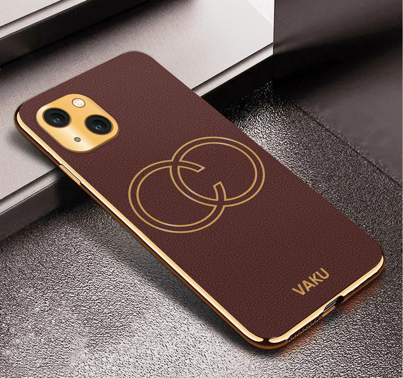 Vaku® Apple iPhone 13 Skylar Leather Pattern Gold Electroplated Soft TPU Back Cover - Image 8